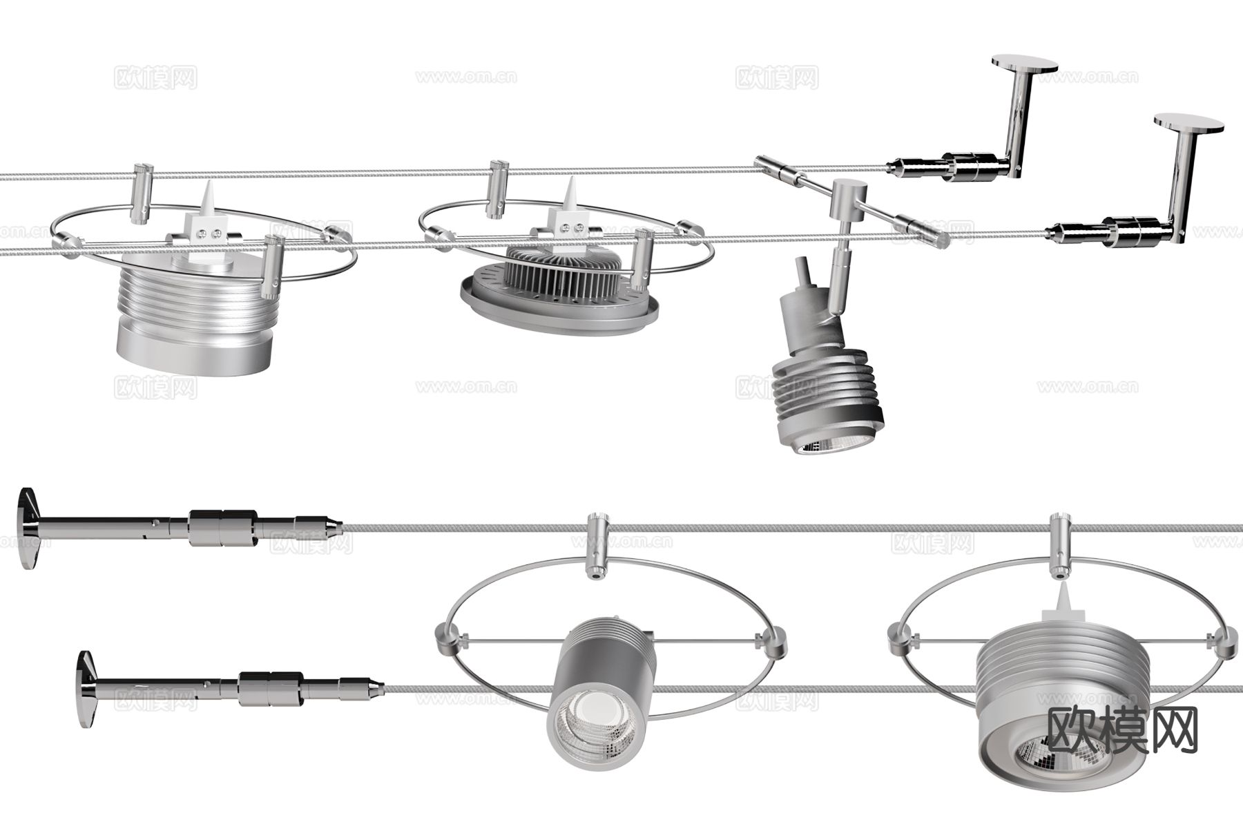 工业风钢丝灯 轨道灯 钢索灯su模型