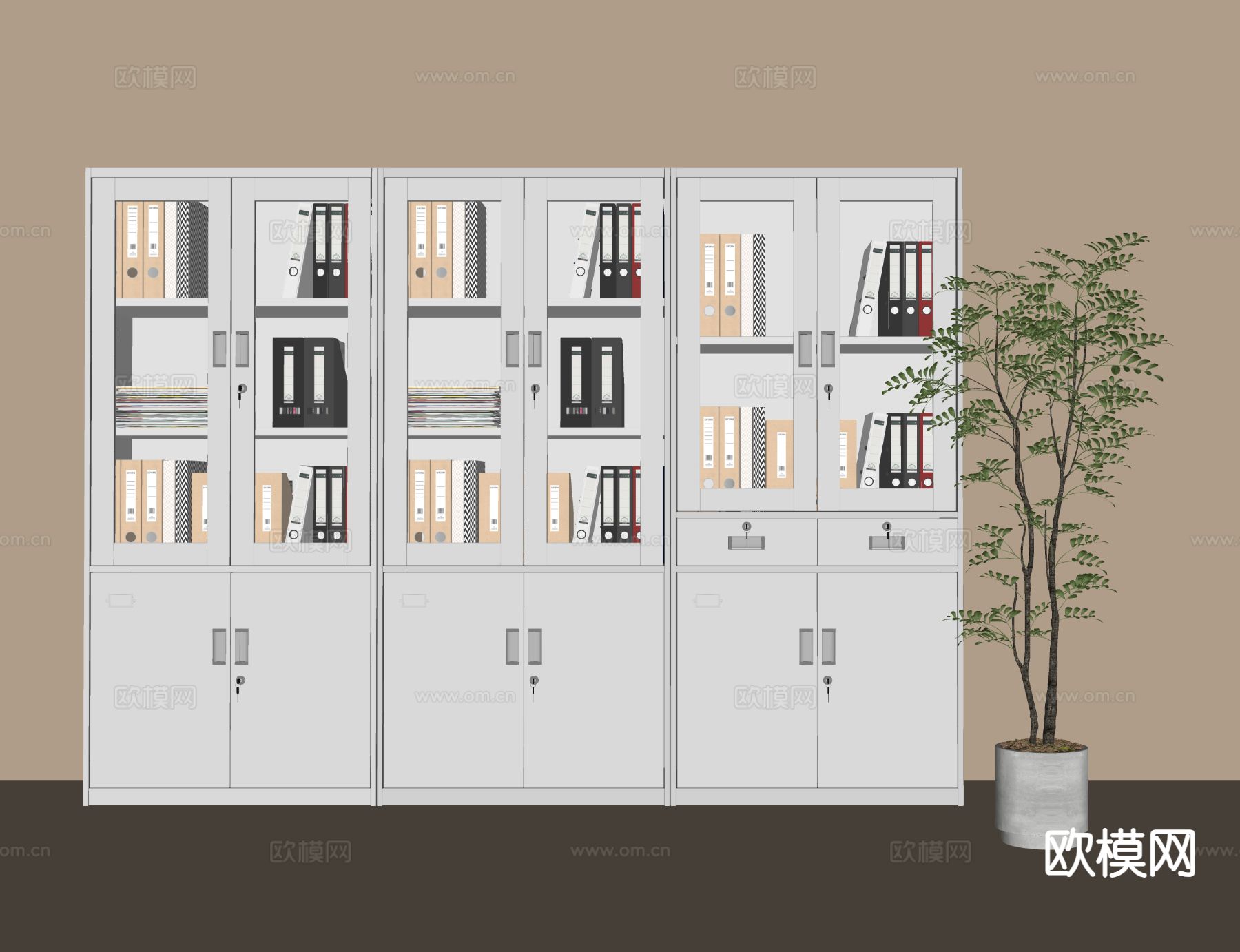 现代办公文件柜su模型下载（渲染图1）