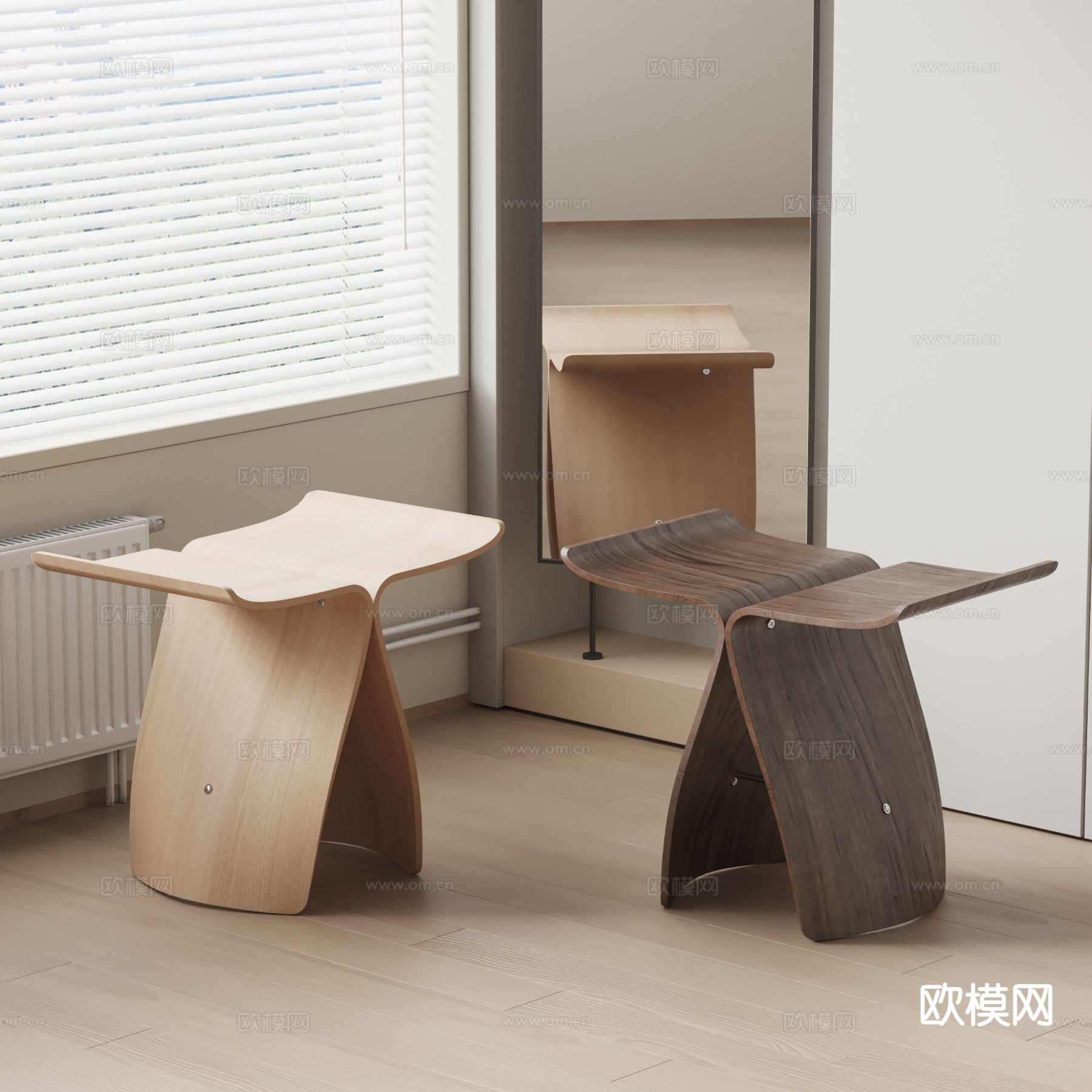 willisau现代凳子 实木凳子su模型下载（渲染图2）