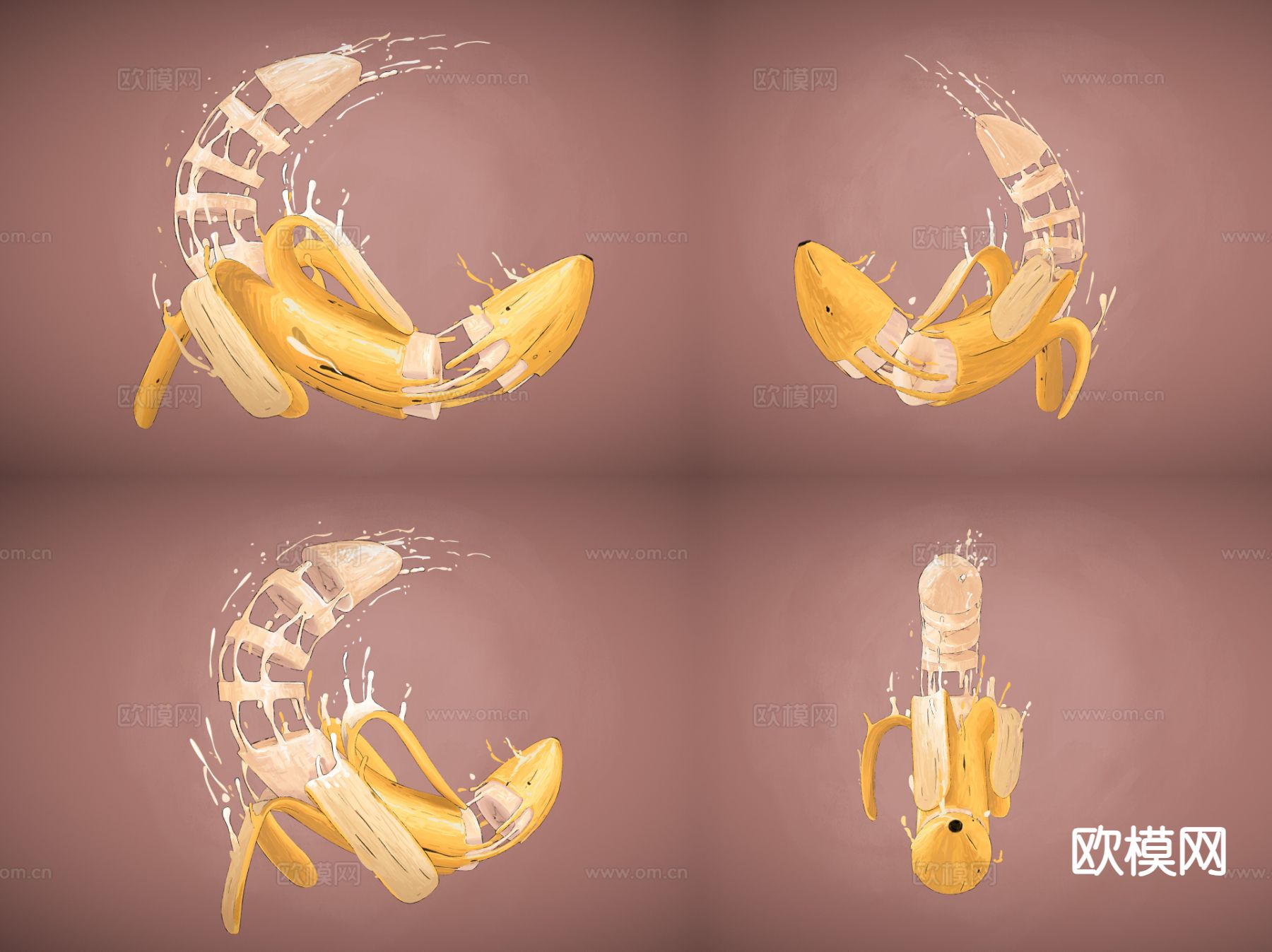 香蕉炸弹 卡通香蕉 水果香蕉海报3d模型