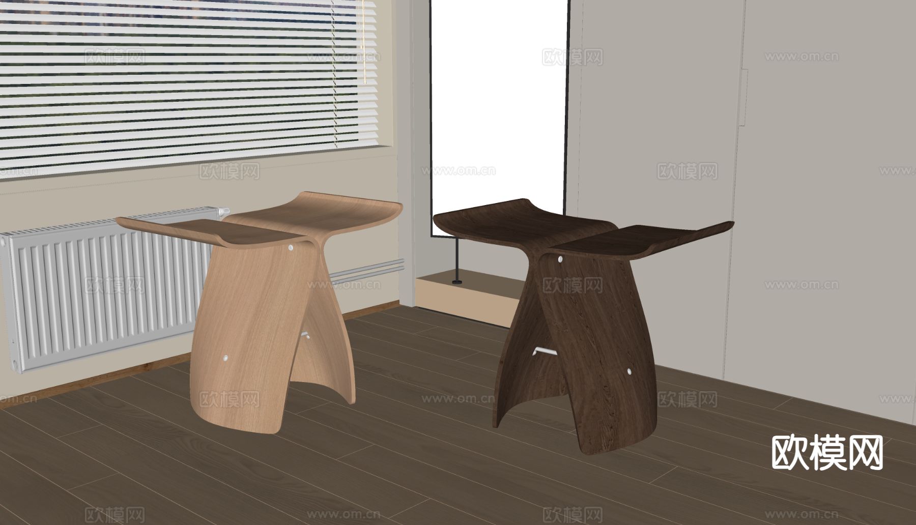 willisau现代凳子 实木凳子su模型下载（渲染图1）