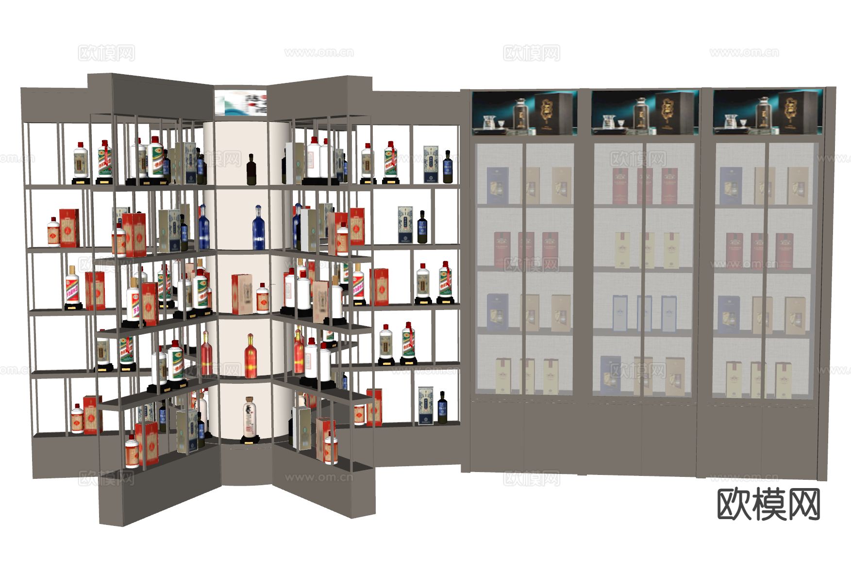 烟酒店 酒架 酒柜su模型下载（渲染图1）