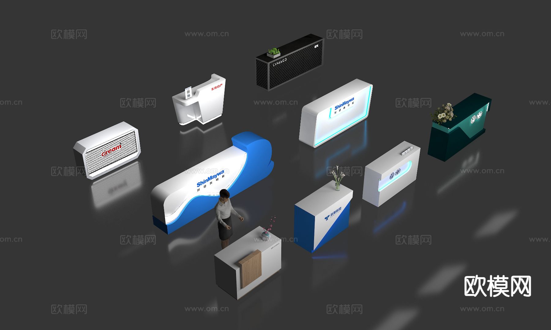 直角接待台 台花 接待台 咨询台3d模型