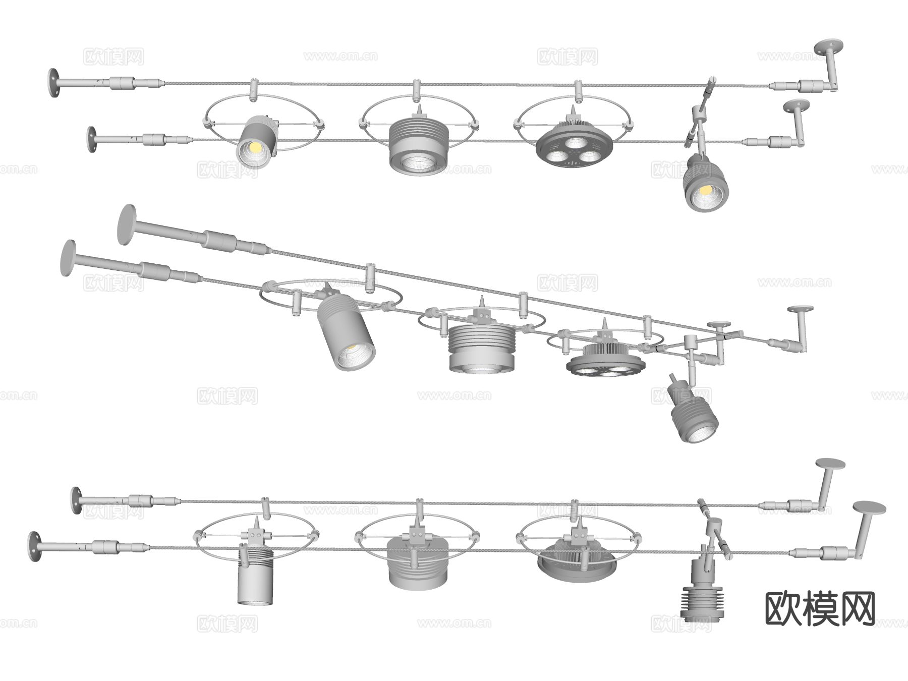 工业风钢丝灯 轨道灯 钢索灯su模型
