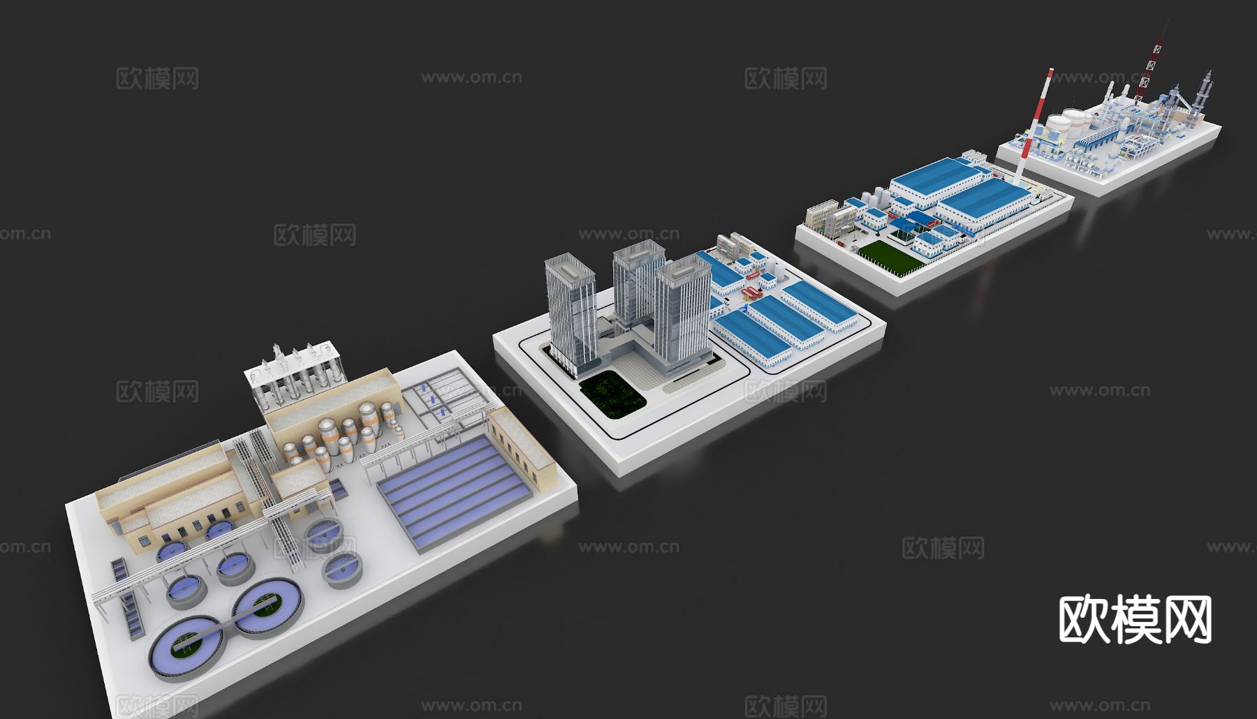 现代沙盘场景 工厂园区水务设备3d模型