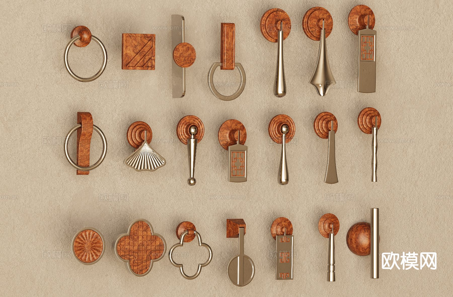 中古风门把手 拉手3d模型下载