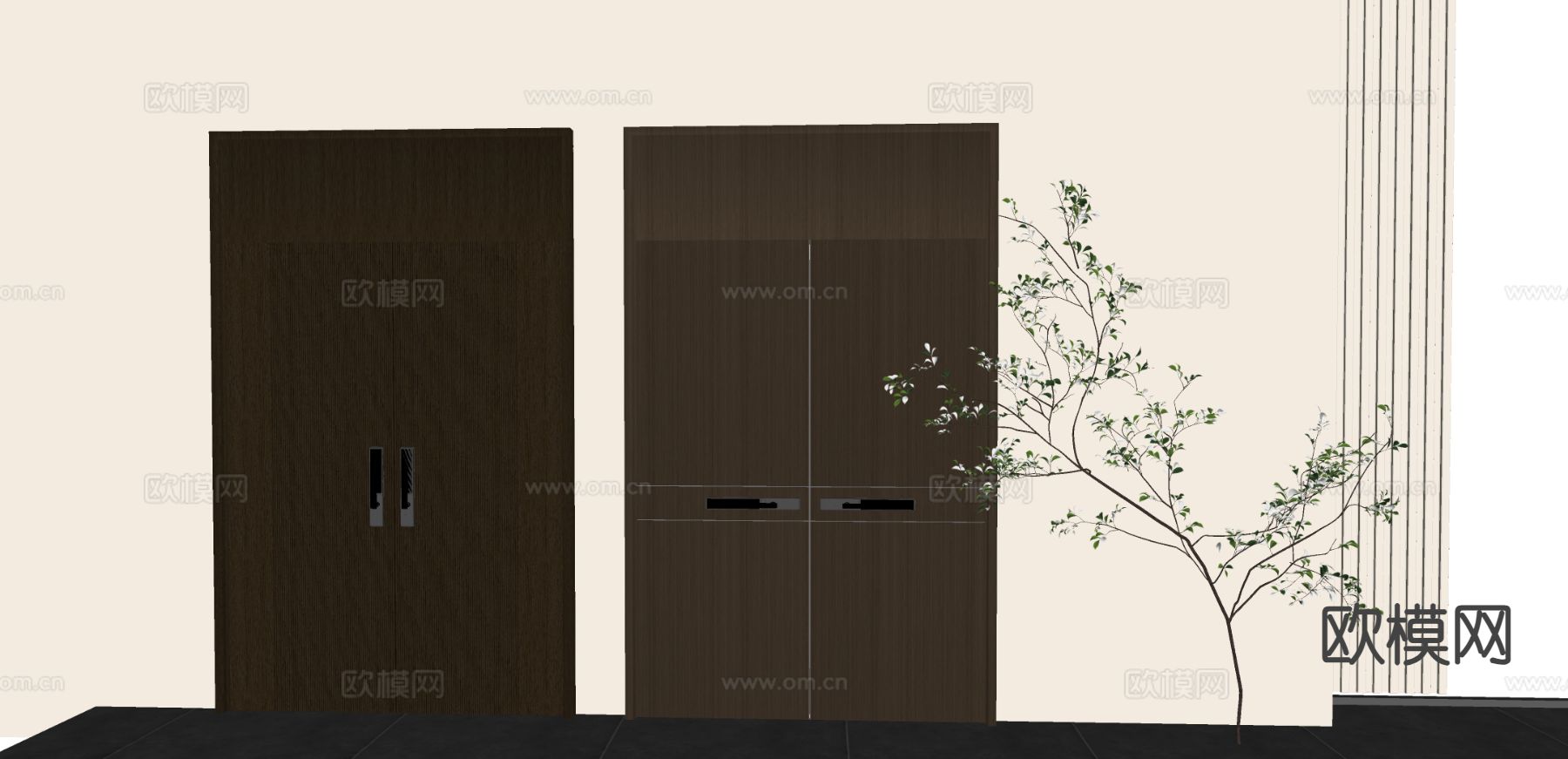 实木双开门 对开门 入户门su模型