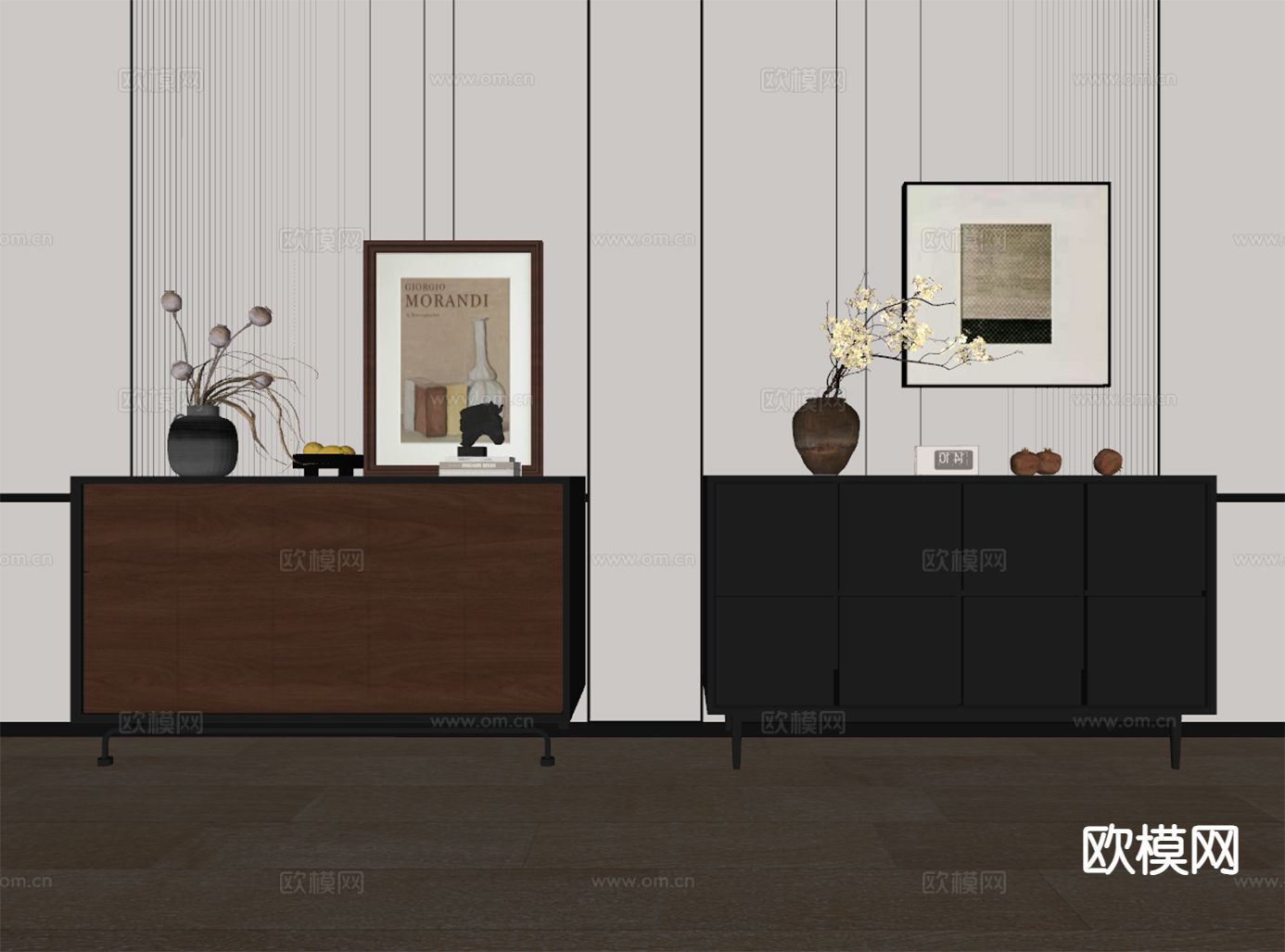 中古风玄关柜 汽车su模型下载（渲染图1）