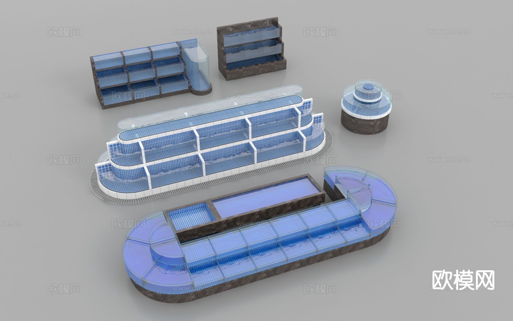 超市水产区 海鲜池 鱼缸3d模型