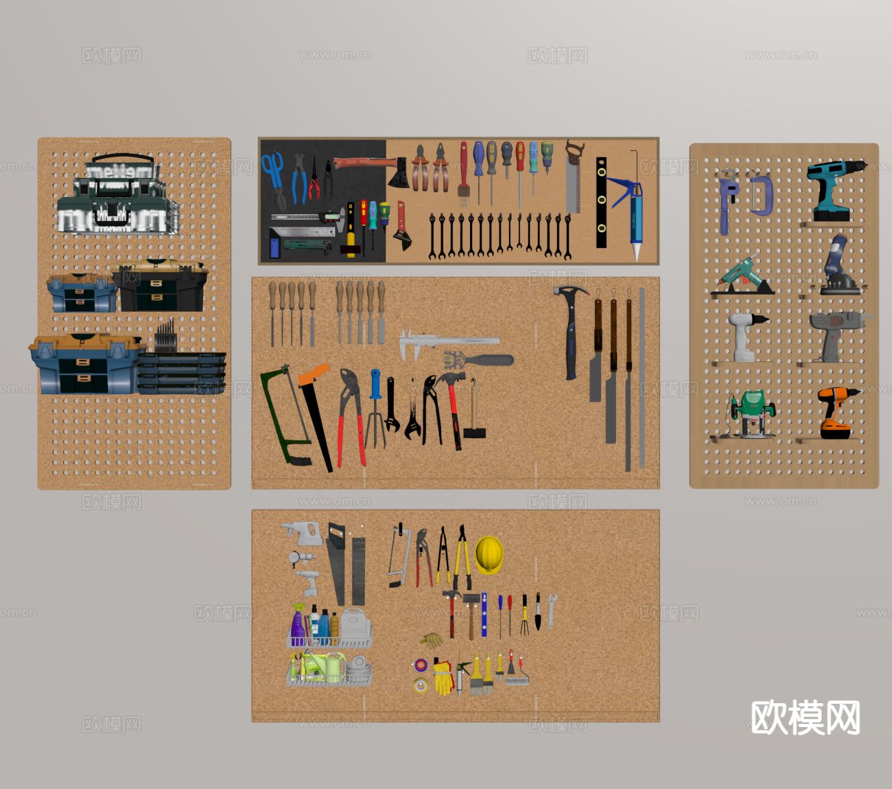 工具墙 洞洞板 维修工具su模型