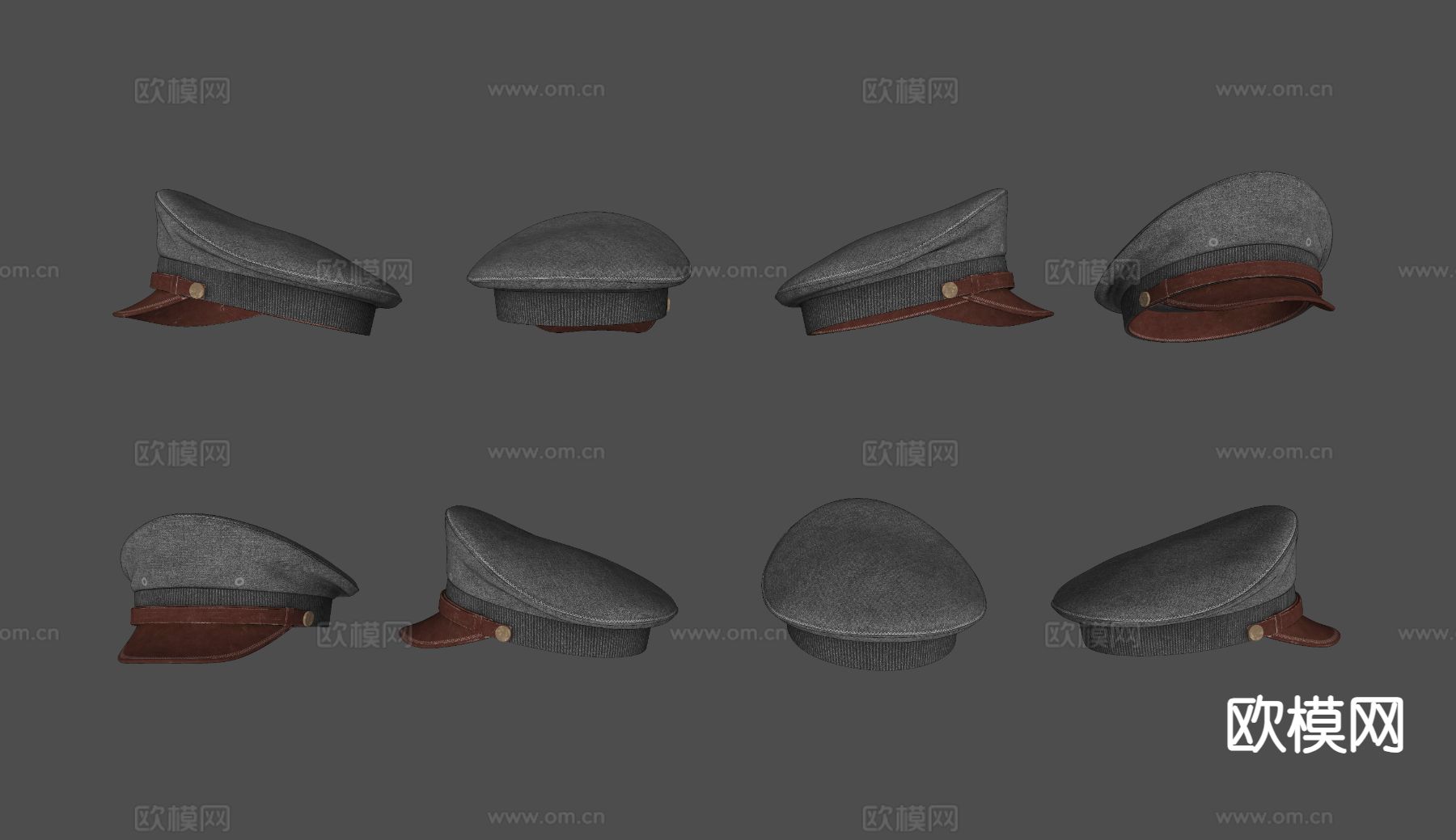 帽子 军帽 老式复古军官帽3d模型