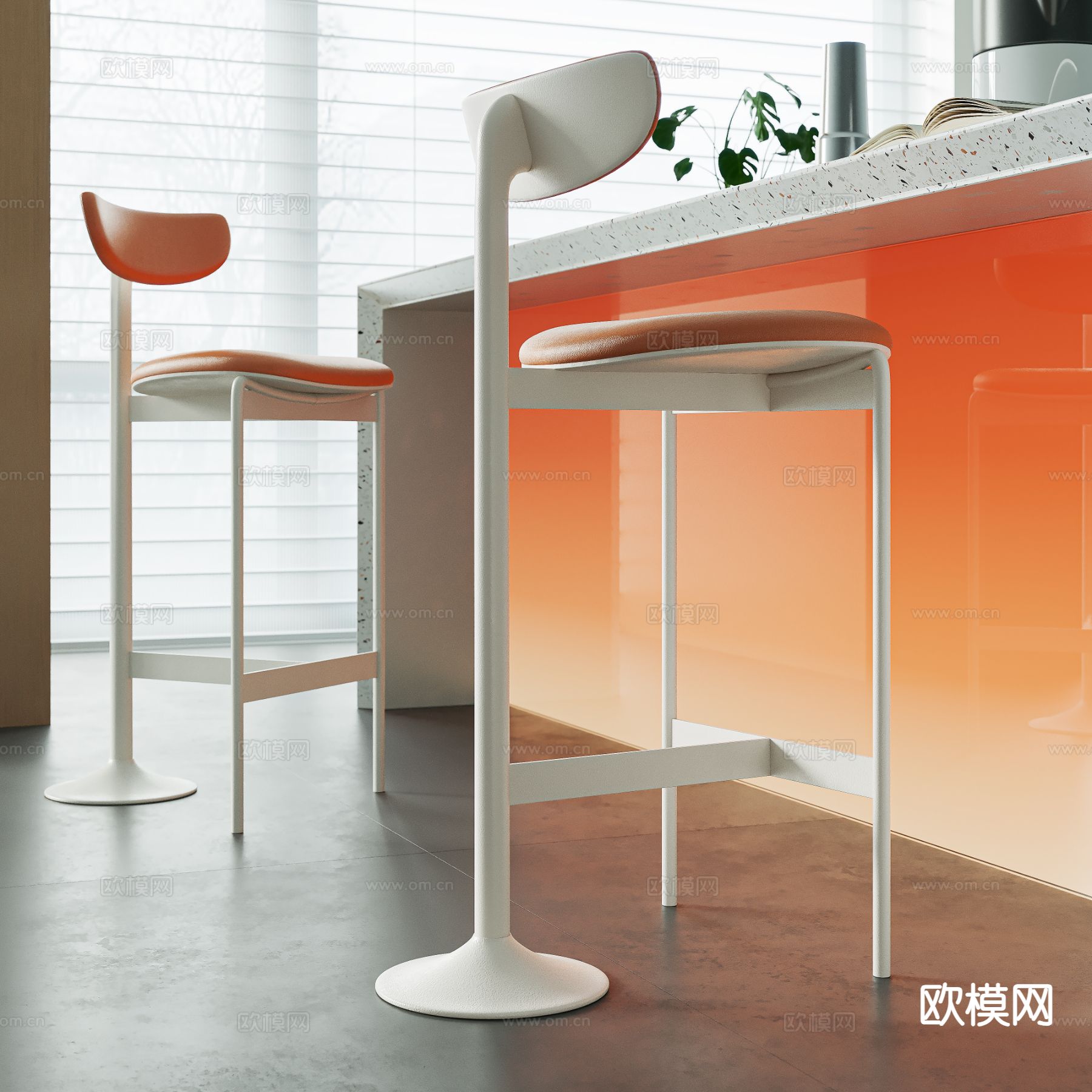 奶油风吧椅su模型下载