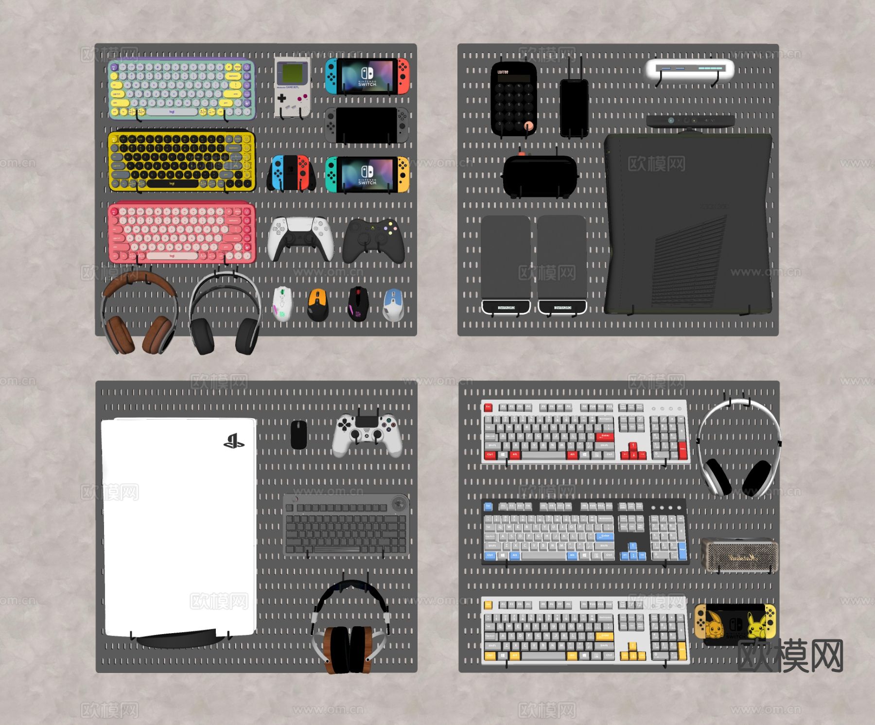 游戏机洞洞板 电脑键盘 无线耳机su模型