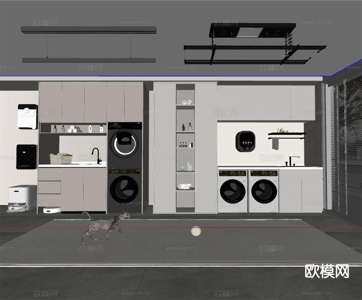 现代阳台 洗衣房su模型
