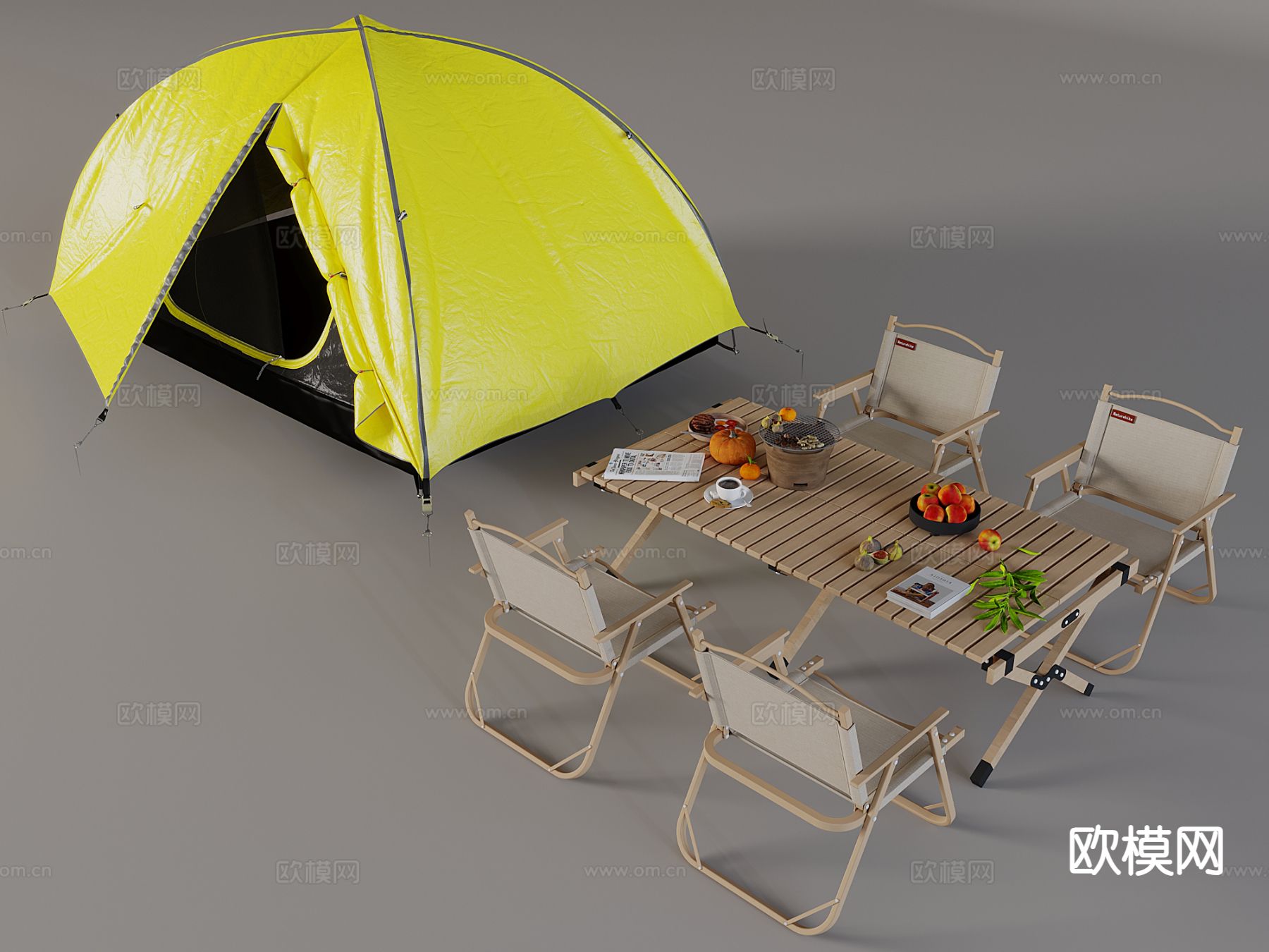 折叠露营帐篷 休闲桌椅su模型下载（渲染图2）