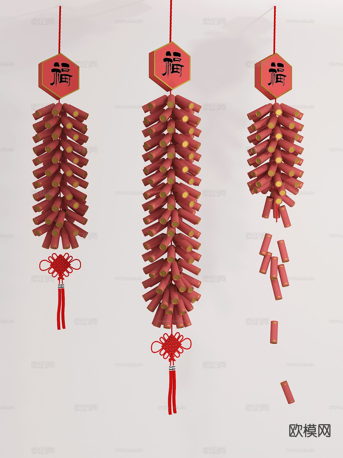 传统中式鞭炮 爆竹 挂饰3d模型