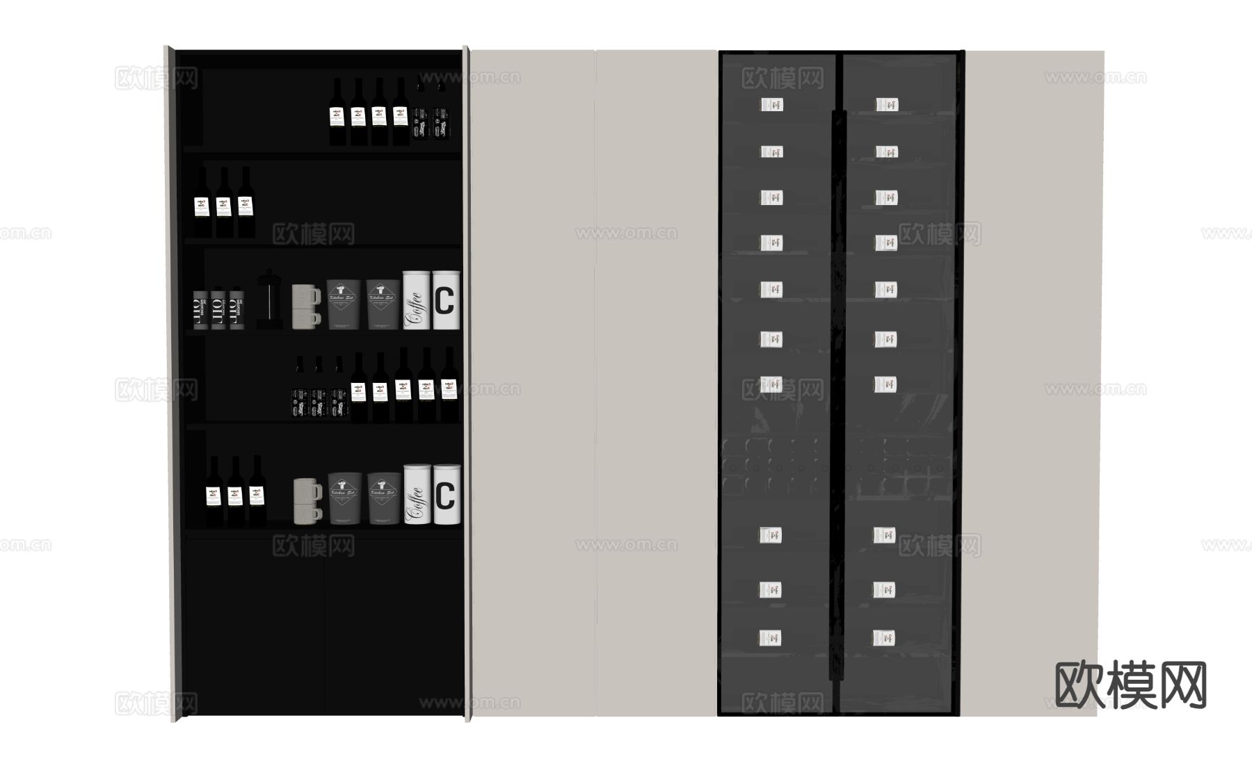 现代玻璃酒柜 餐边柜su模型