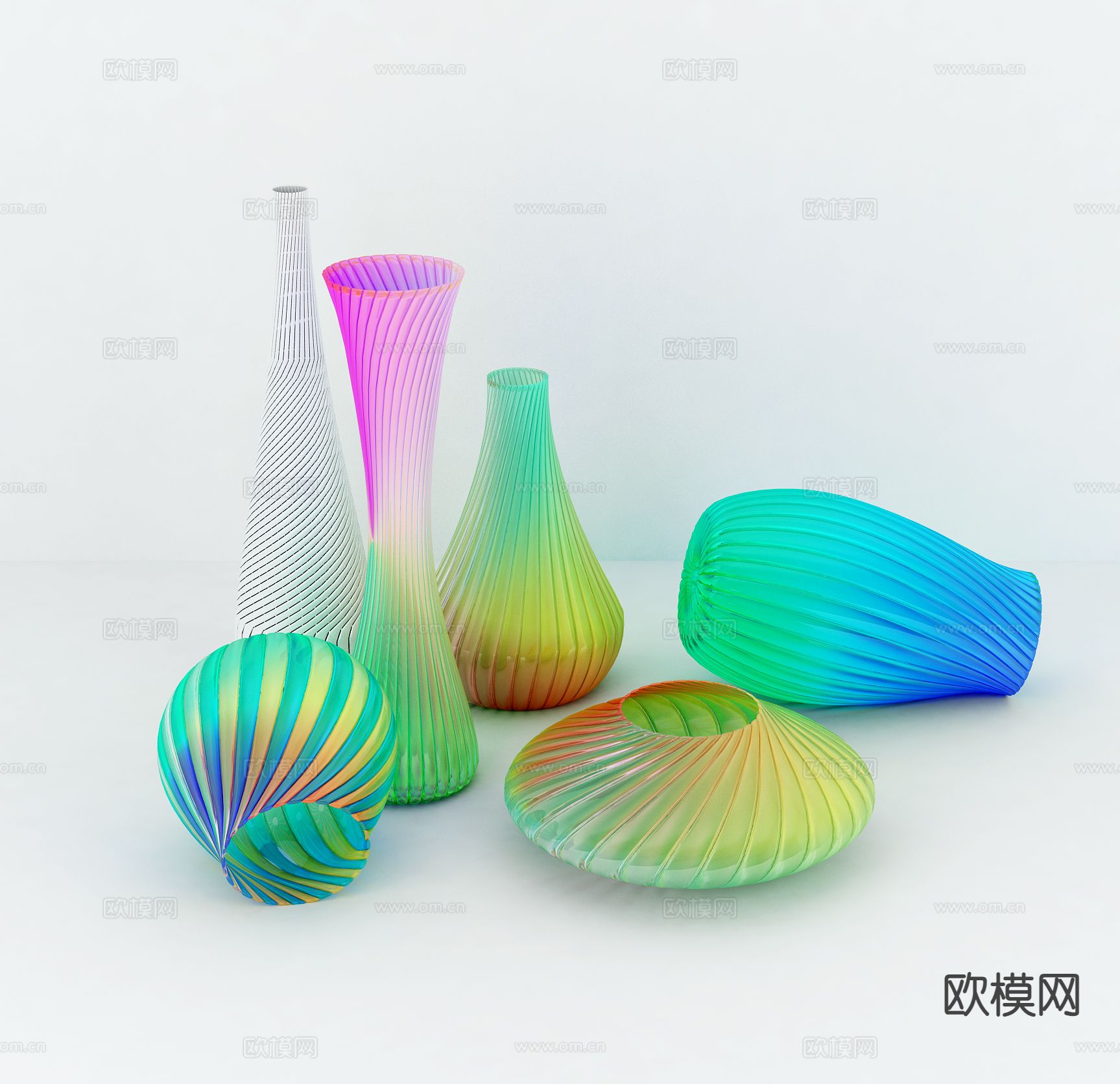 现代彩色花瓶 艺术花瓶 器皿3d模型