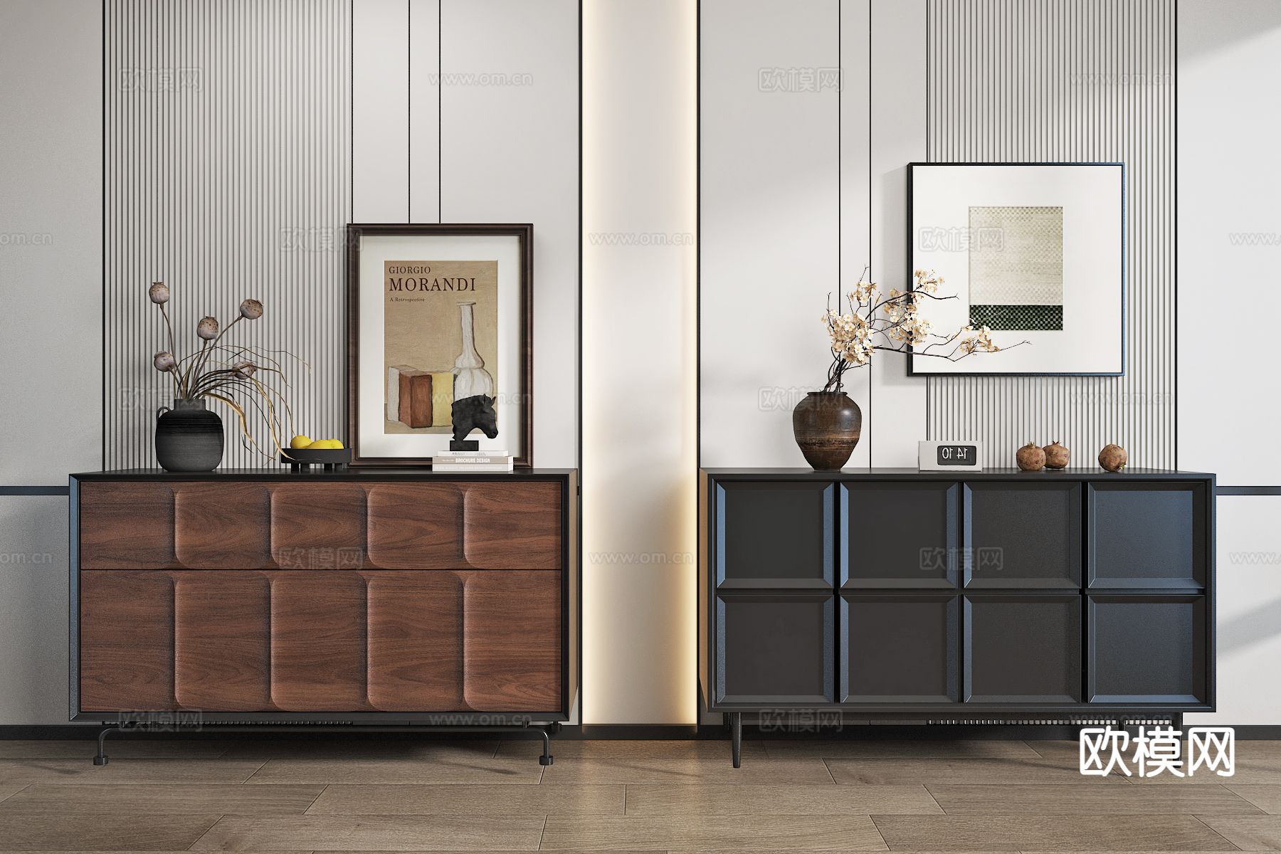 中古风玄关柜 汽车su模型下载（渲染图2）