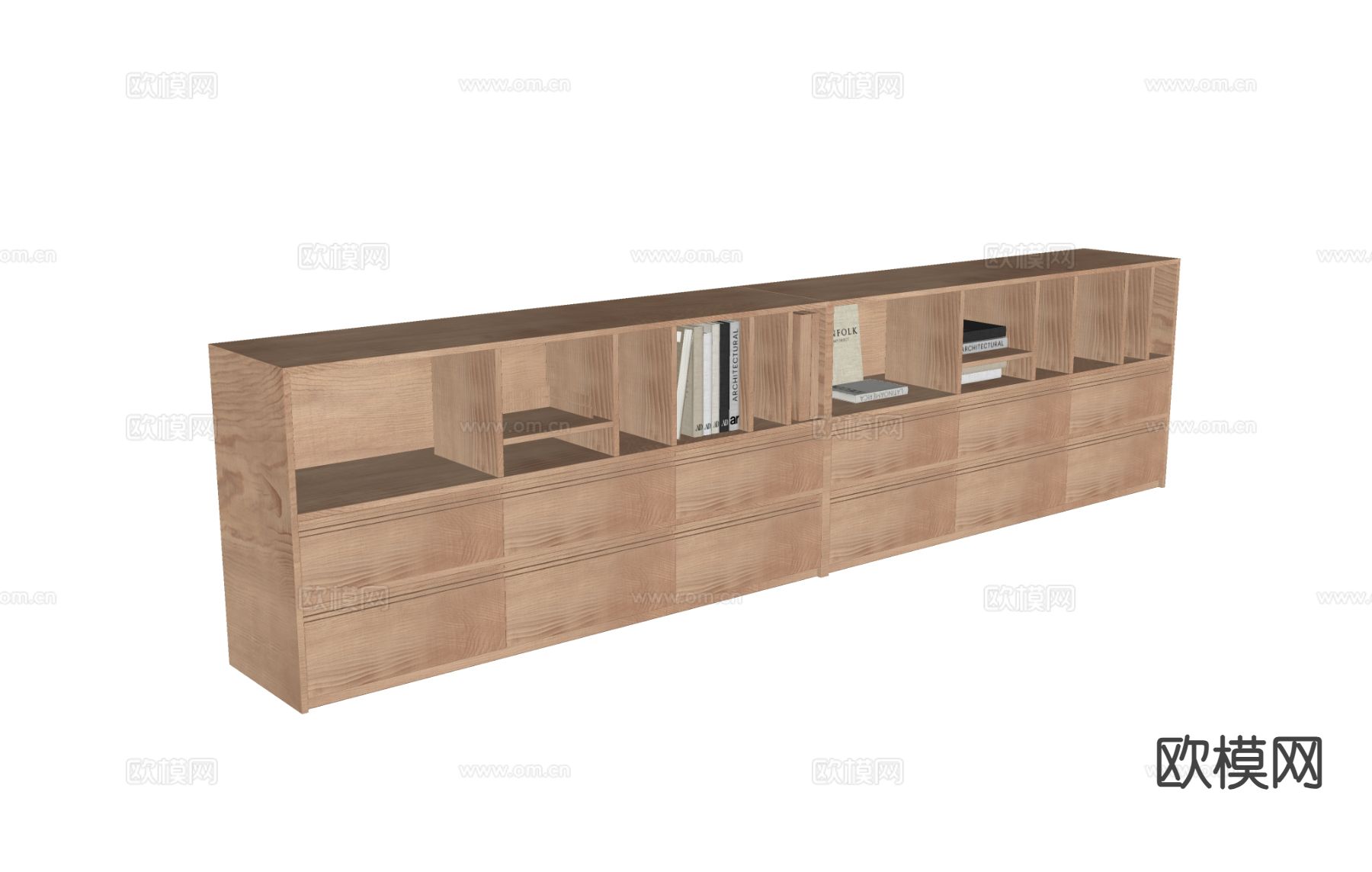 原木风电视柜su模型下载（渲染图1）