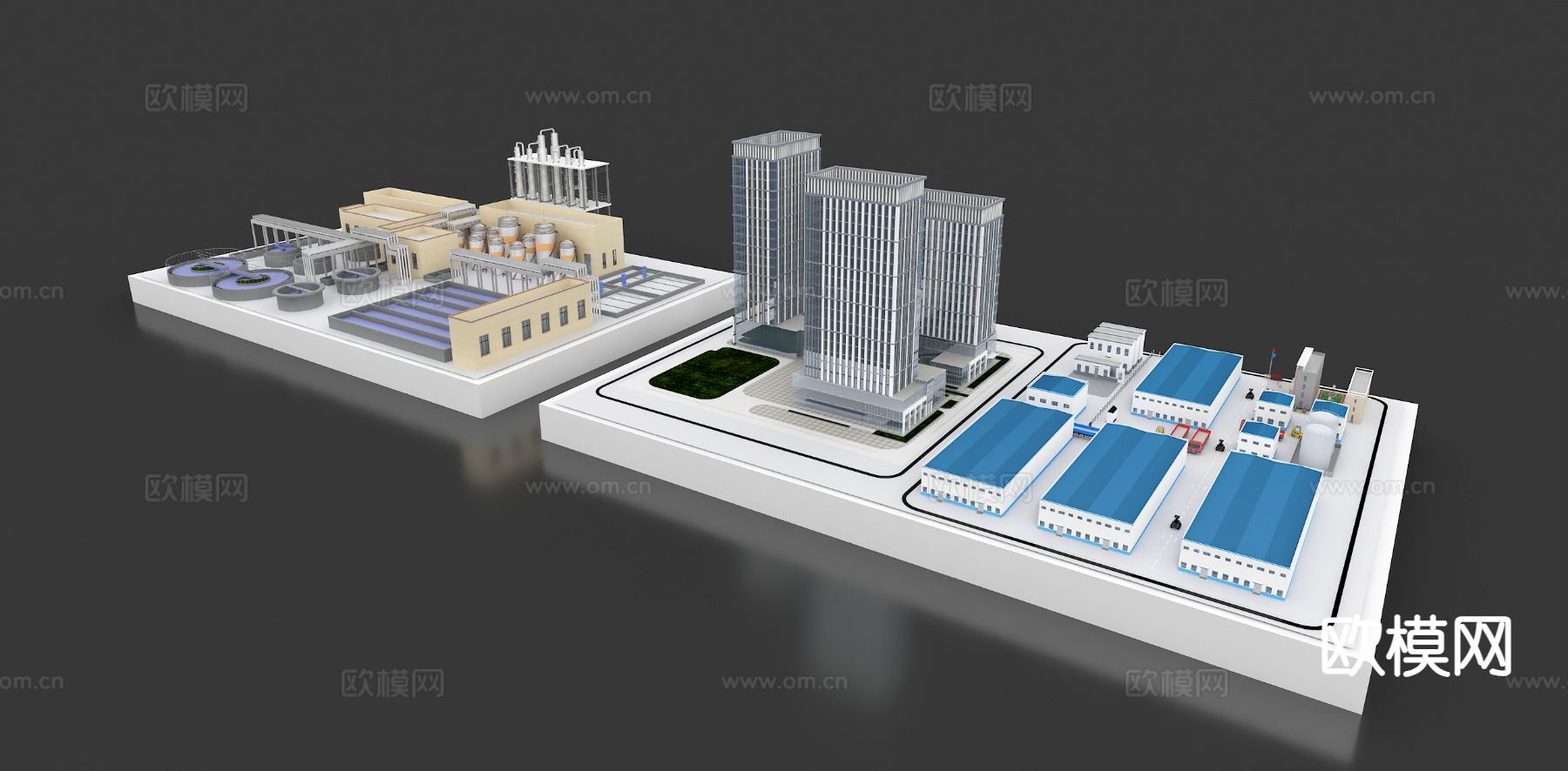 现代沙盘场景 工厂园区水务设备3d模型