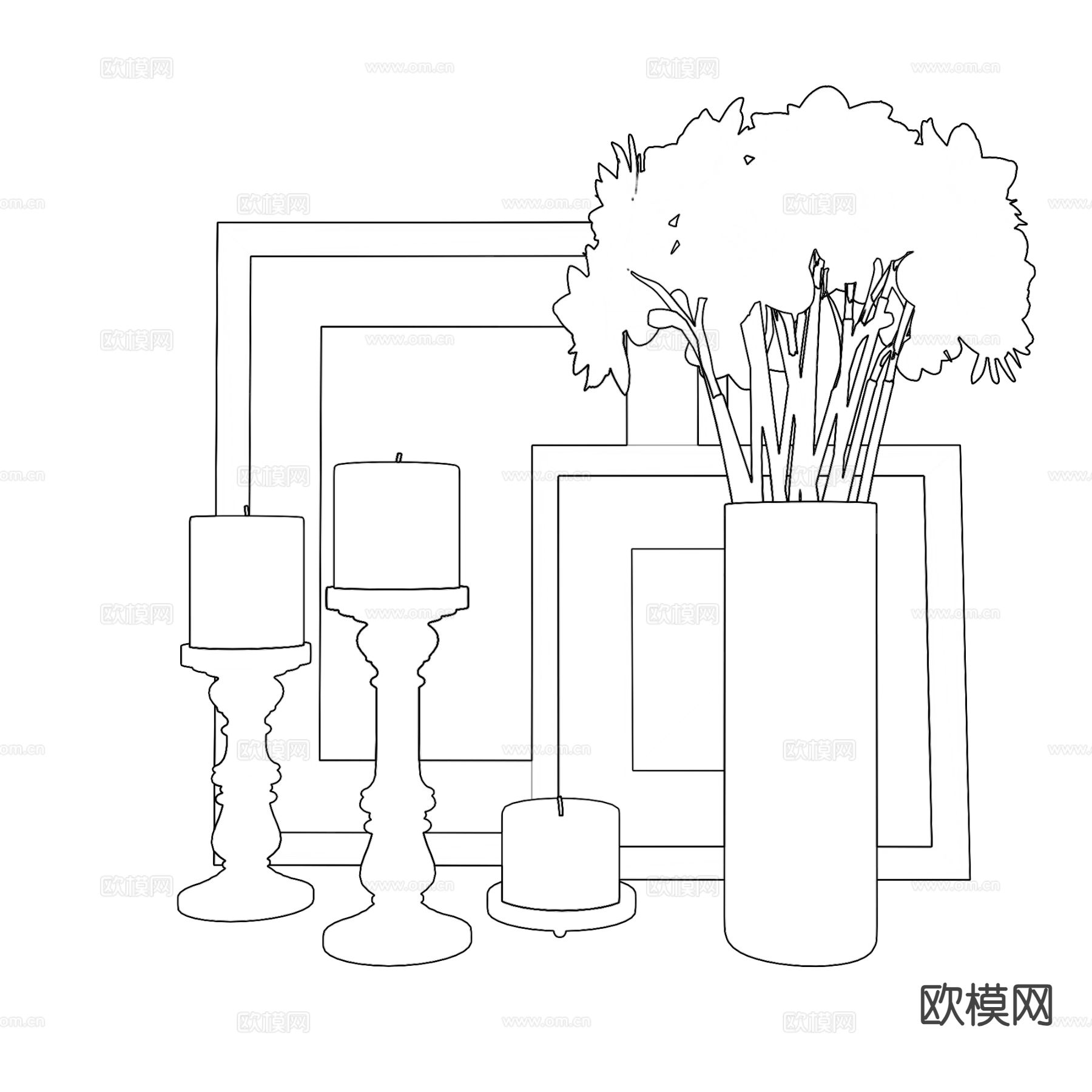 欧式桌面摆件 花瓶 蜡烛3d模型