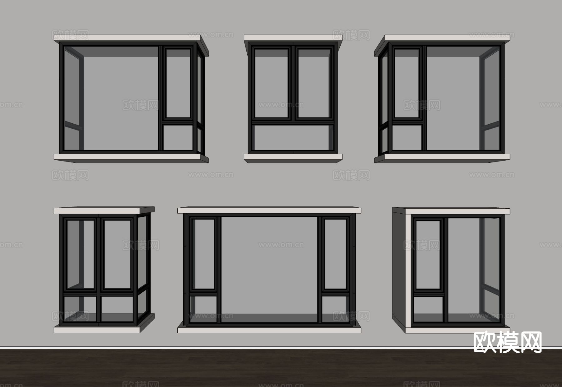 现代窗户飘窗 平开窗 窗户su模型