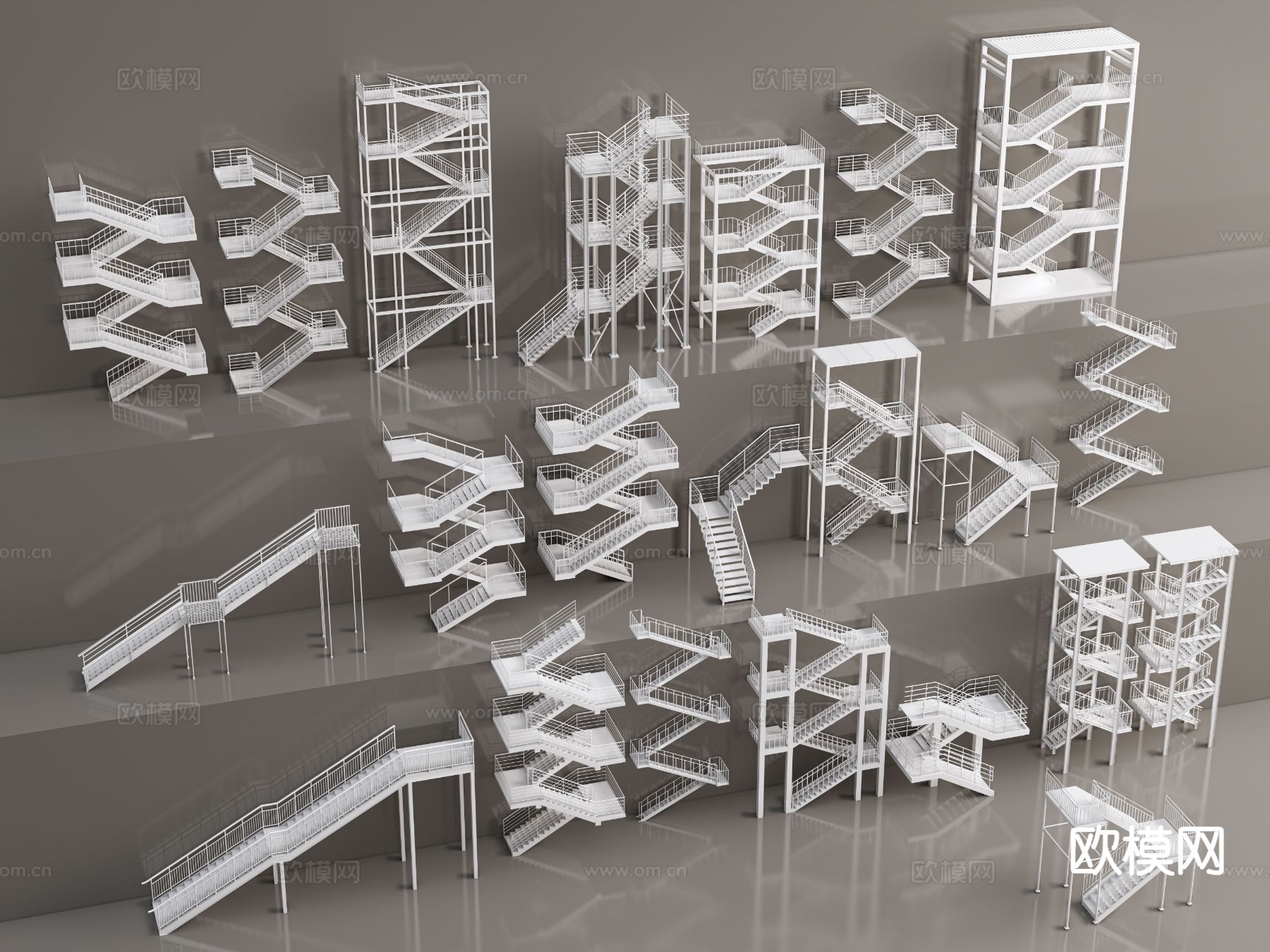 户外钢架楼梯 防火楼梯 逃生楼梯 消防楼梯3d模型下载