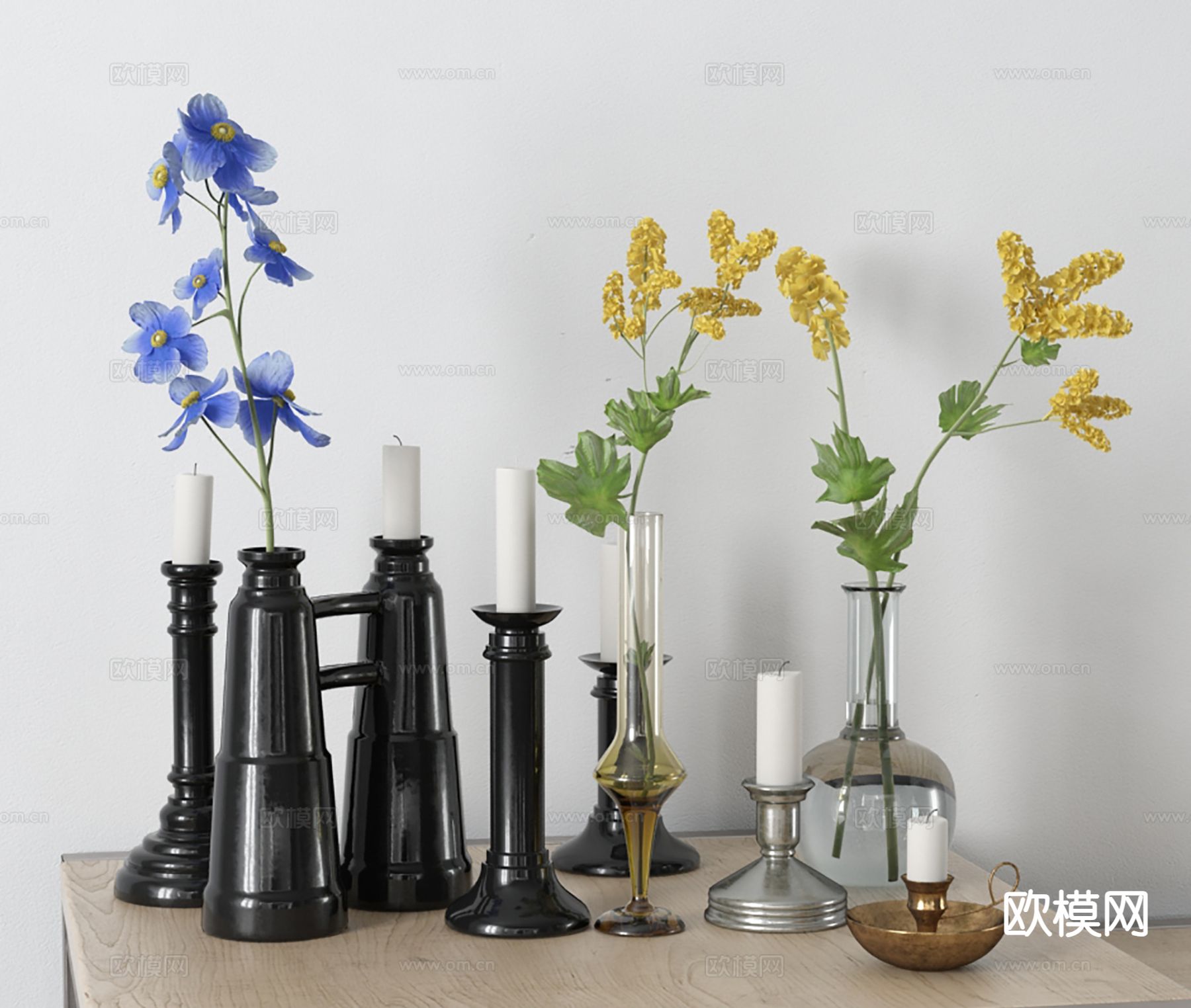 现代装饰品 桌面摆件 蜡烛 花瓶花艺3d模型