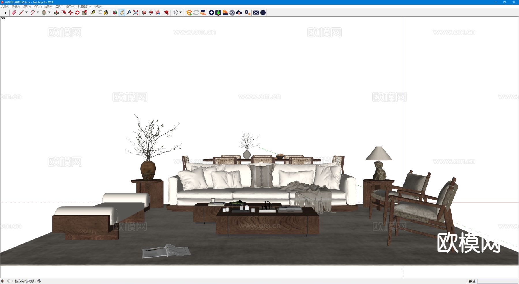 侘寂组合沙发su模型下载（渲染图1）