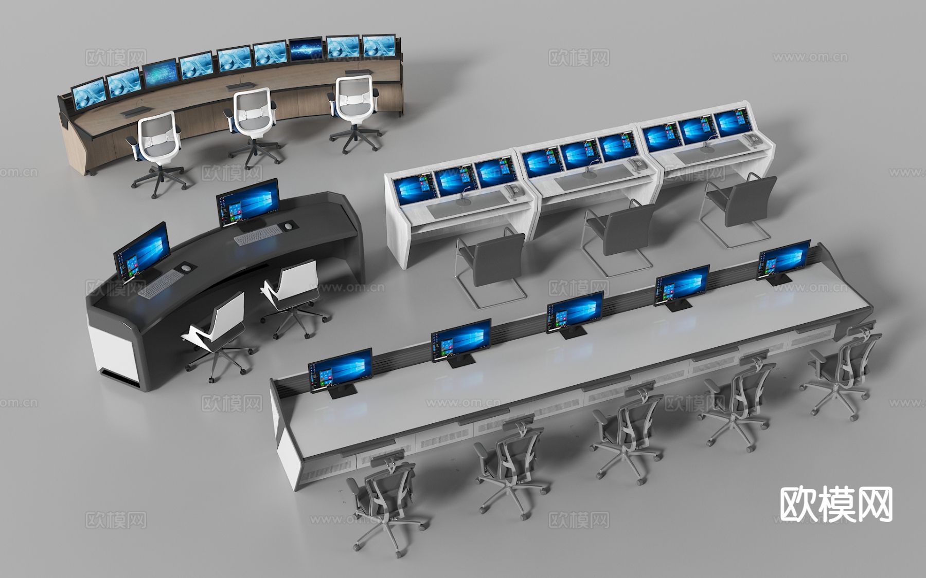 监控室桌椅 调度桌 指挥桌3d模型