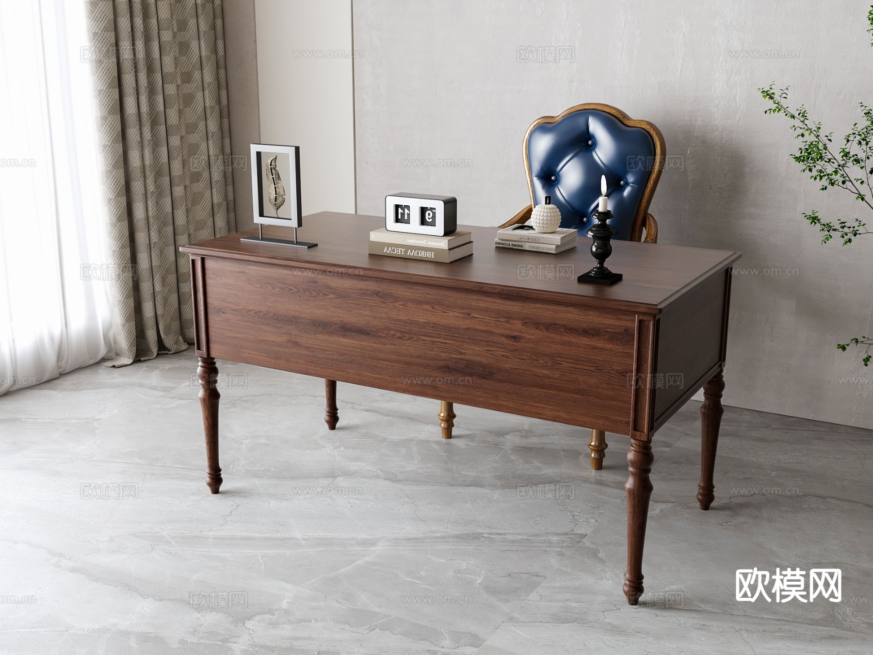 美式书桌椅3d模型下载