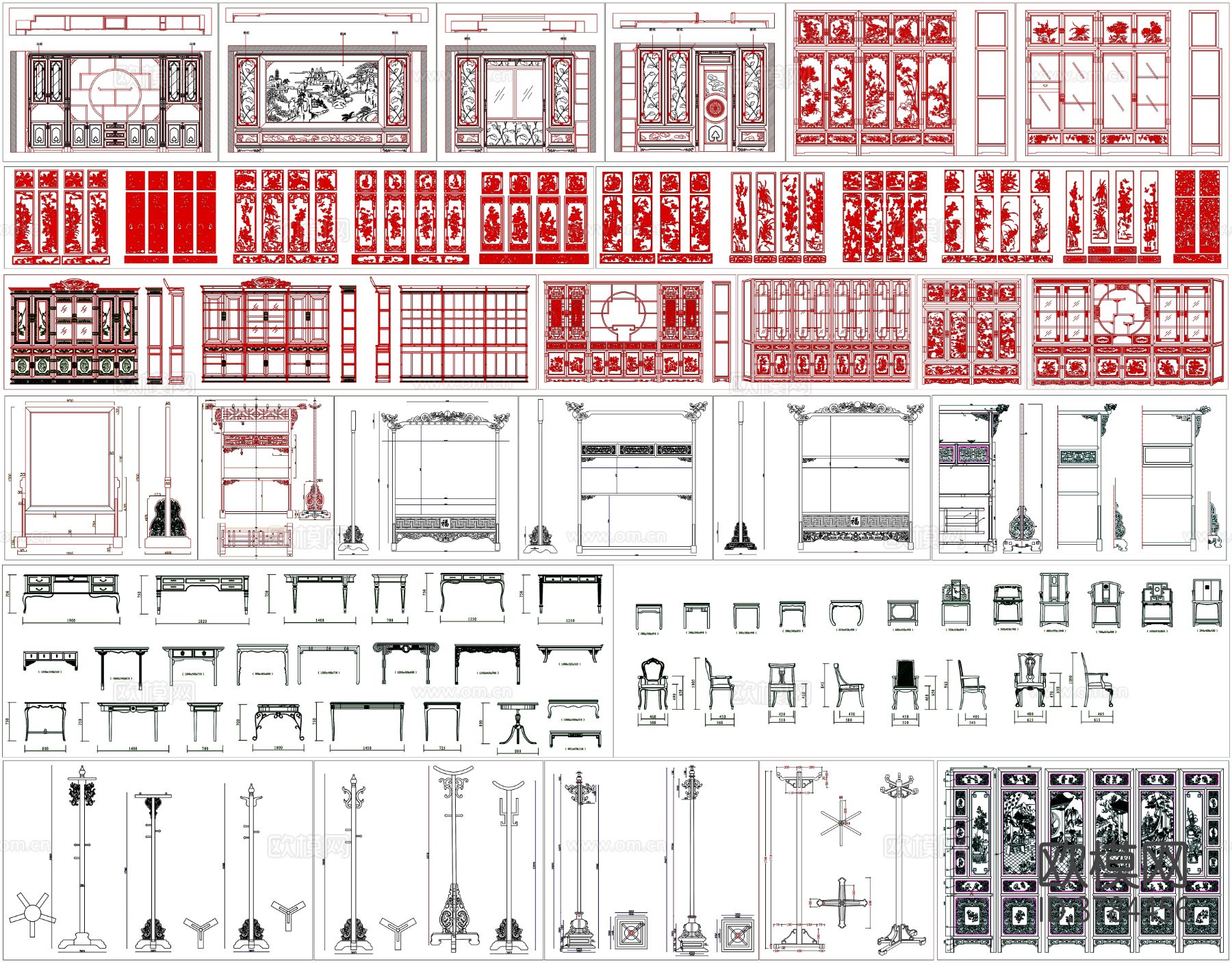 中式家具CAD图库下载（渲染图2）