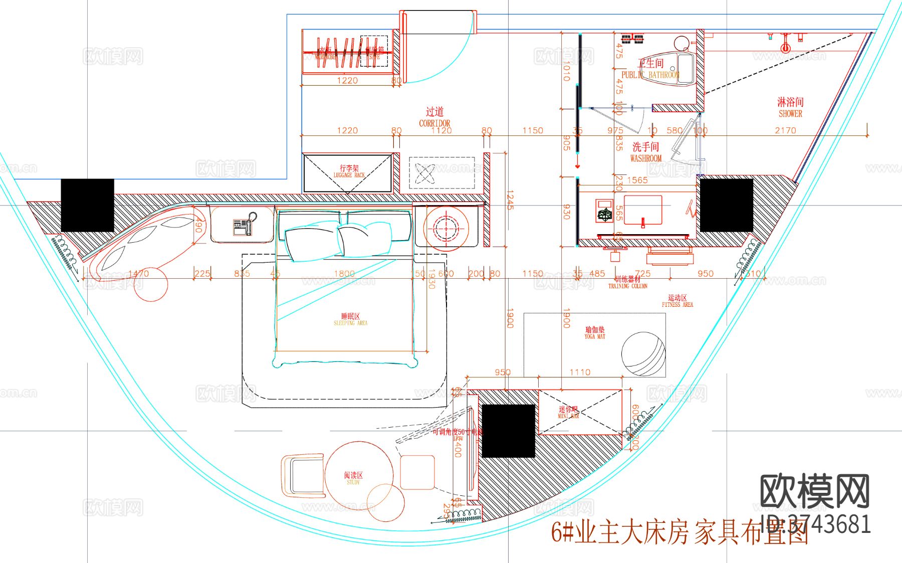 酒店客房CAD平面图