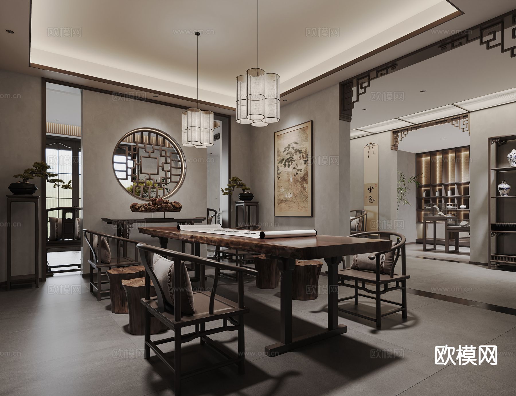 新中式书房3d模型下载