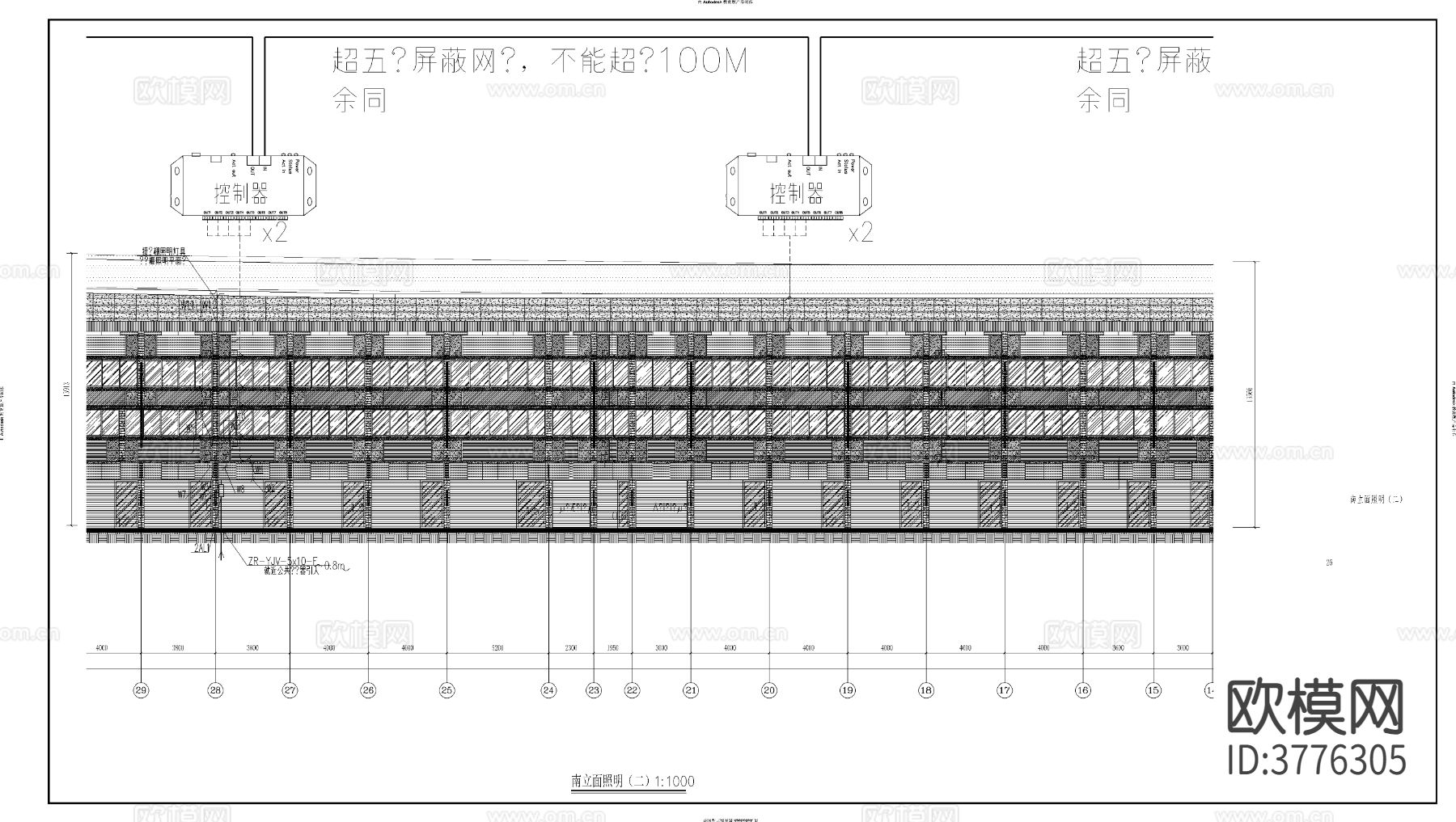 3层门钢架结构商业街CAD电气施工图