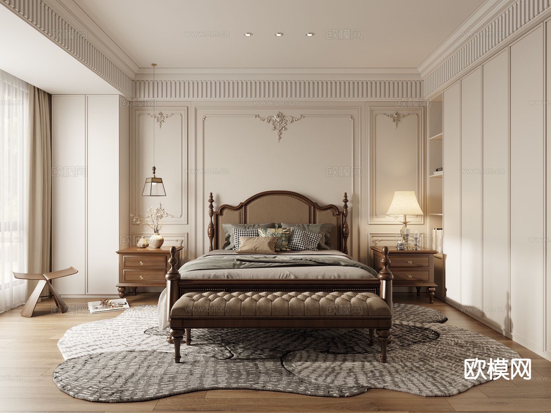 美式卧室 主卧3d模型下载