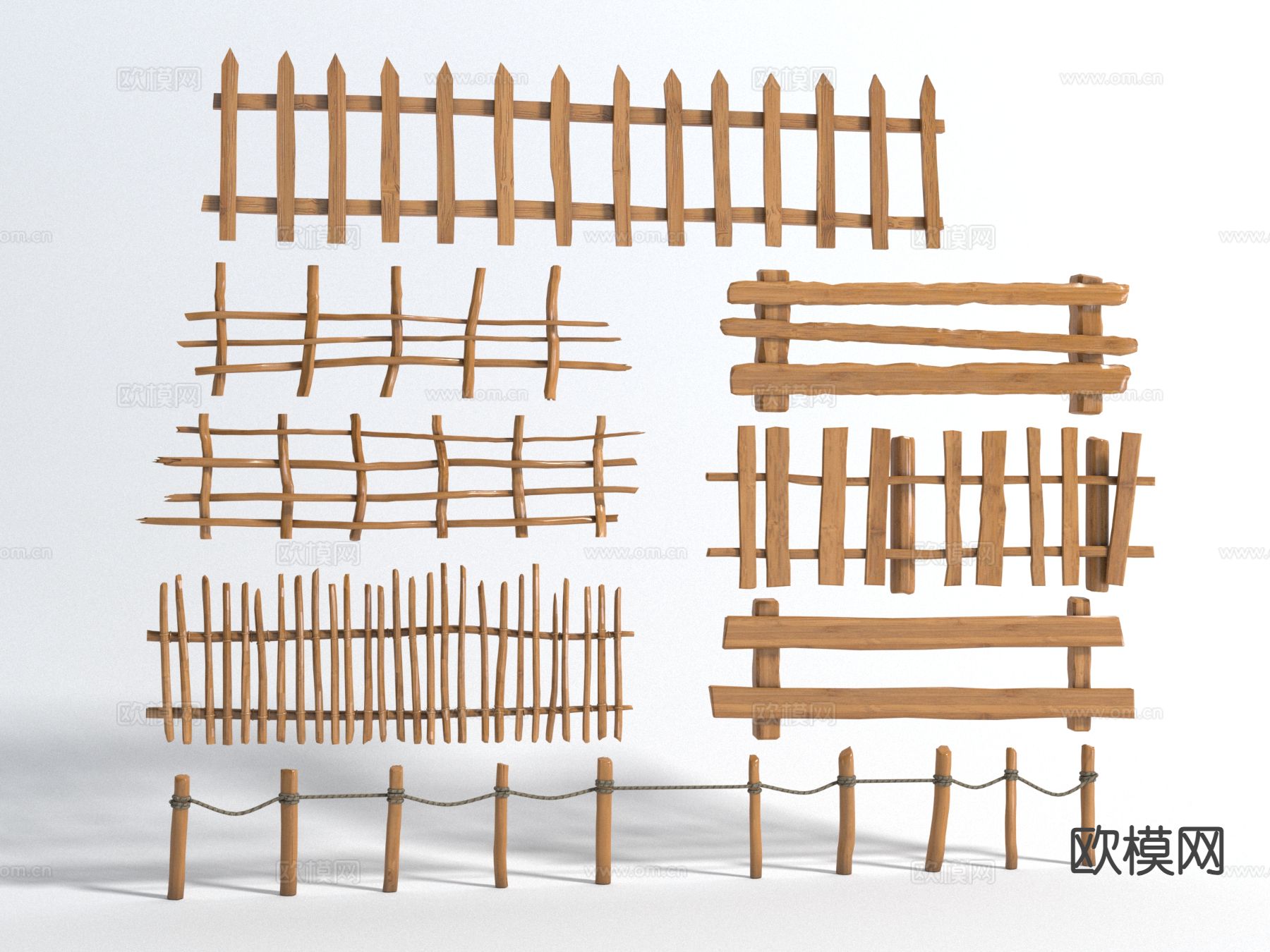 现代栏杆 护栏 围栏 木格栅3d模型