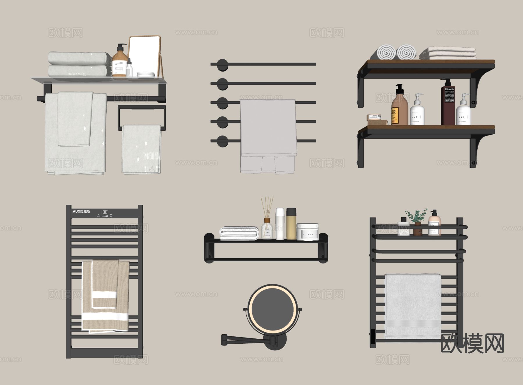 电热毛巾架 洗浴用品 镜子 毛巾su模型