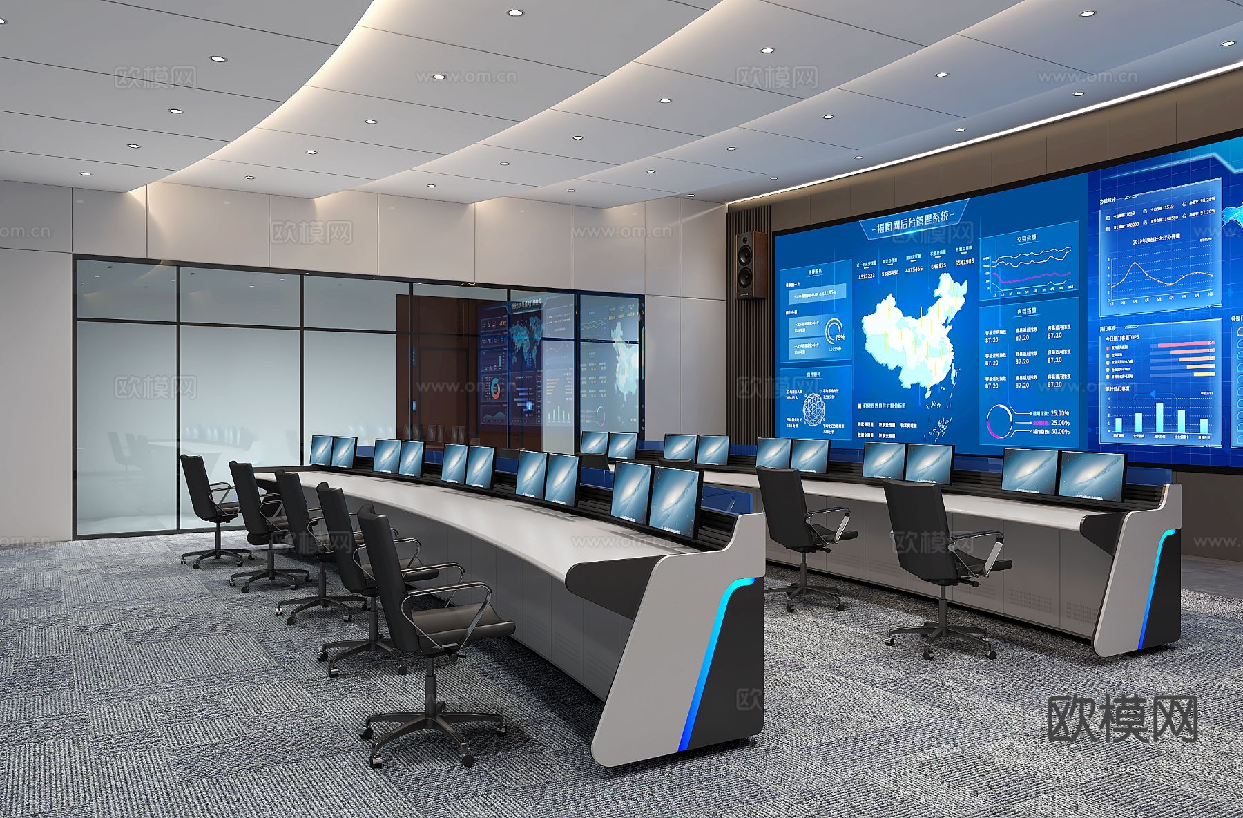 现代指挥室 控制中心3d模型下载（渲染图2）