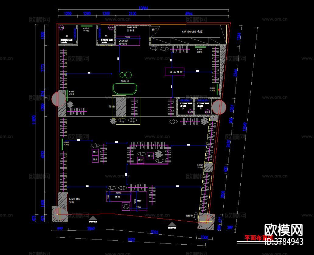 男女服装店CAD平面图
