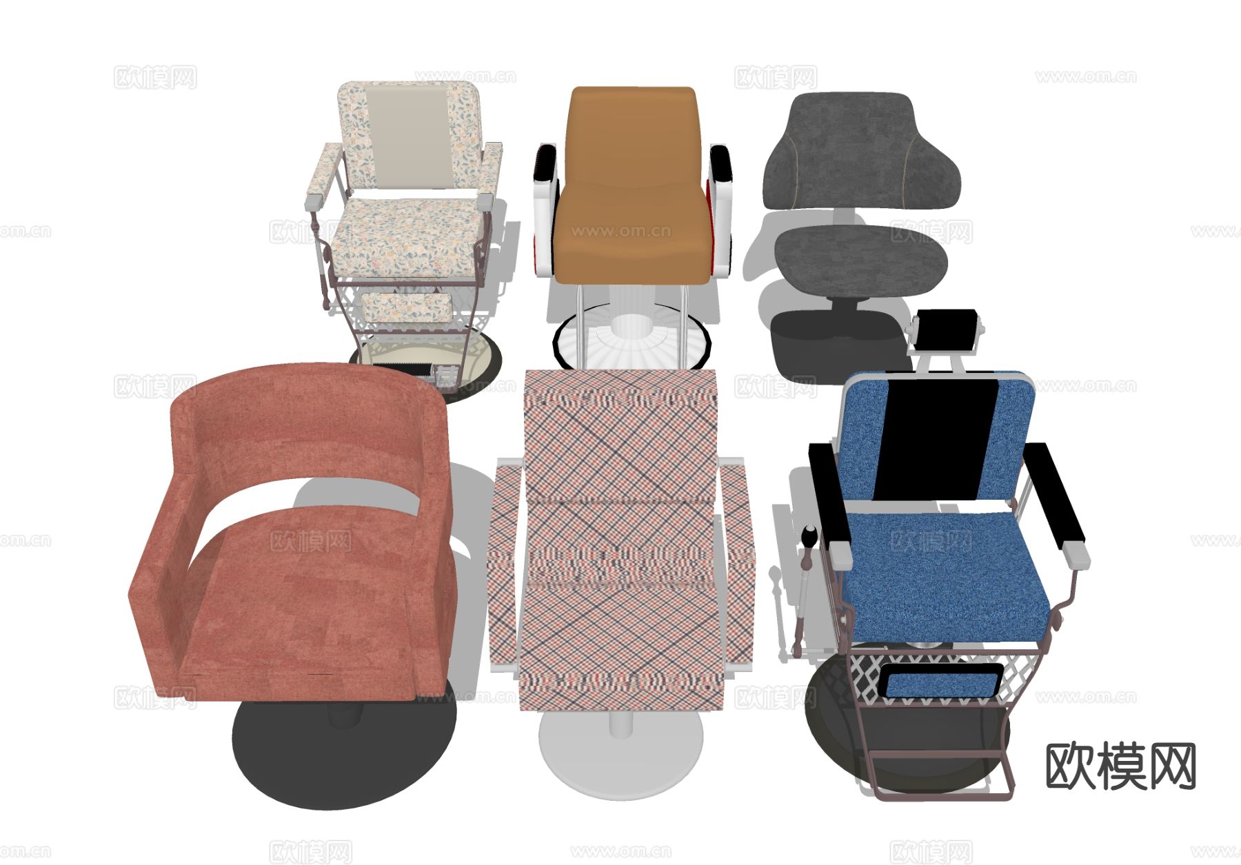 理发升降座椅 美发剪发摇椅su模型下载（渲染图1）