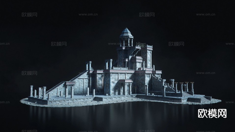 欧式堡垒古建 古代遗迹3d模型下载(渲染图2)