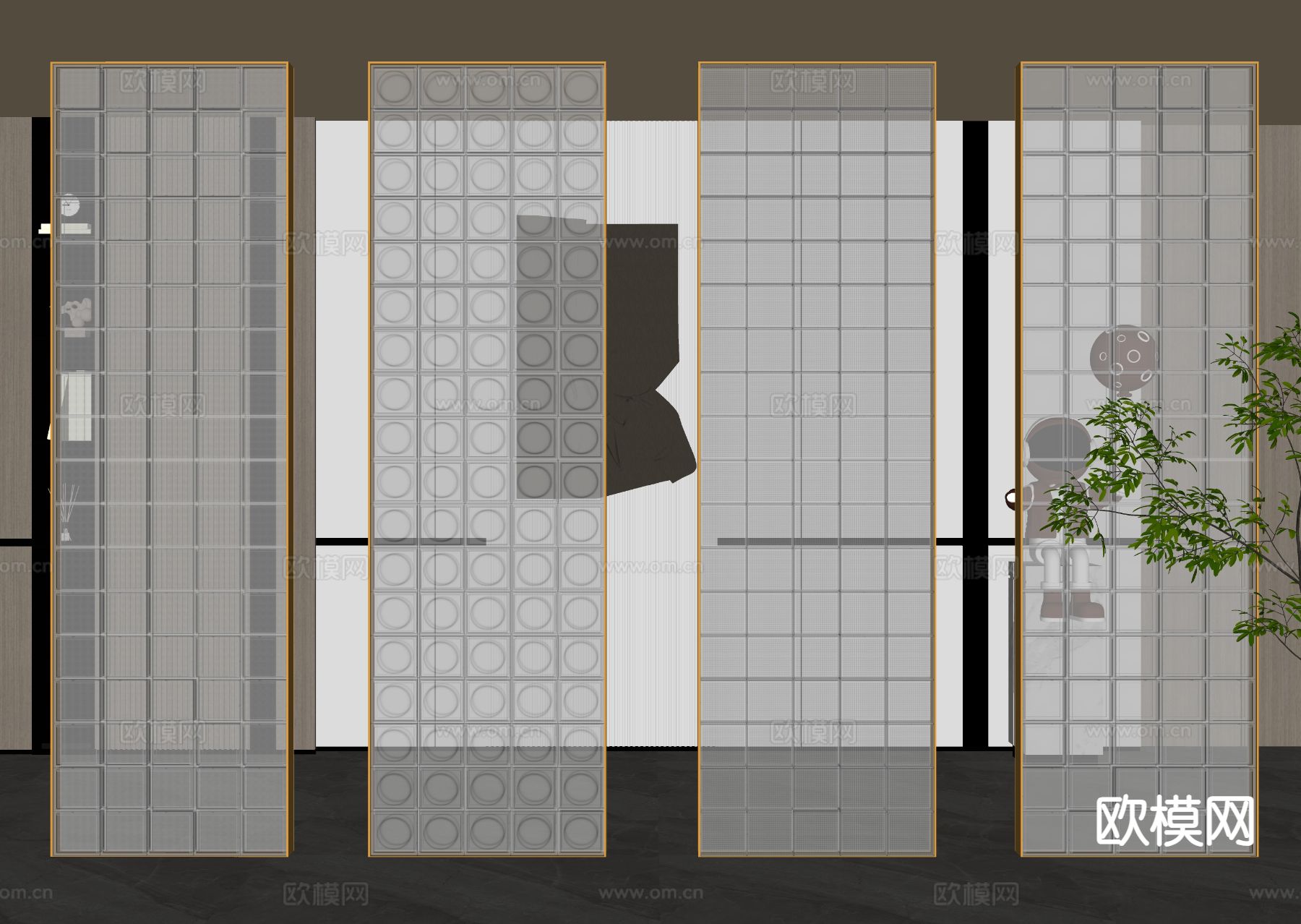 现代玻璃砖隔断su模型