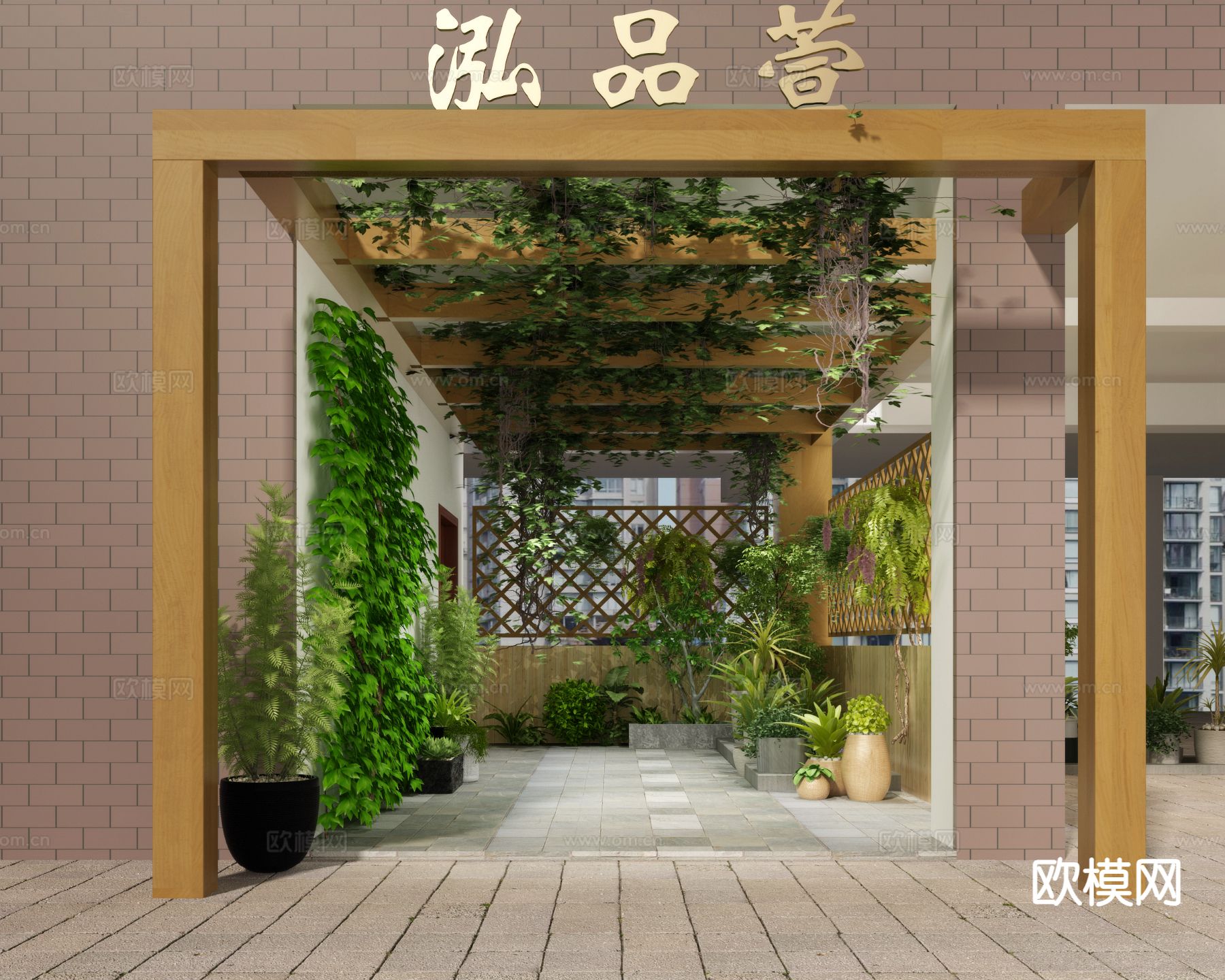 现代过道走廊 植物造景 景观廊架3d模型