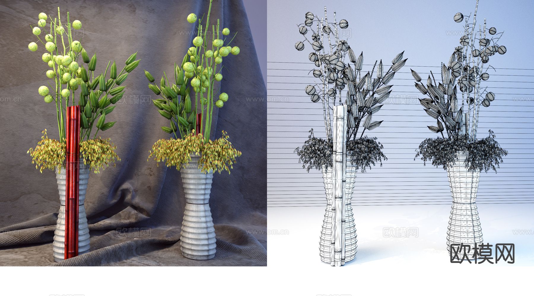 现代绿植花瓶3d模型