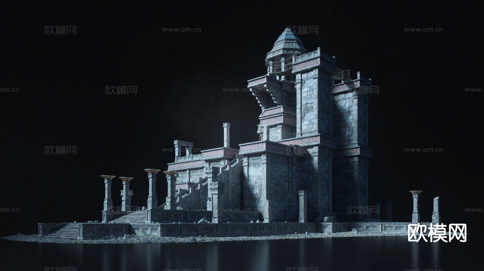 欧式堡垒古建 古代遗迹3d模型下载(渲染图1)