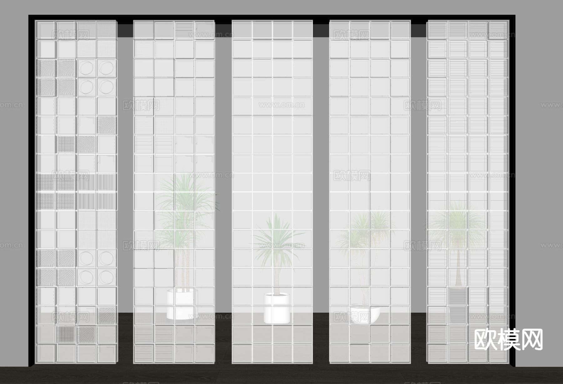 现代玻璃砖隔断su模型
