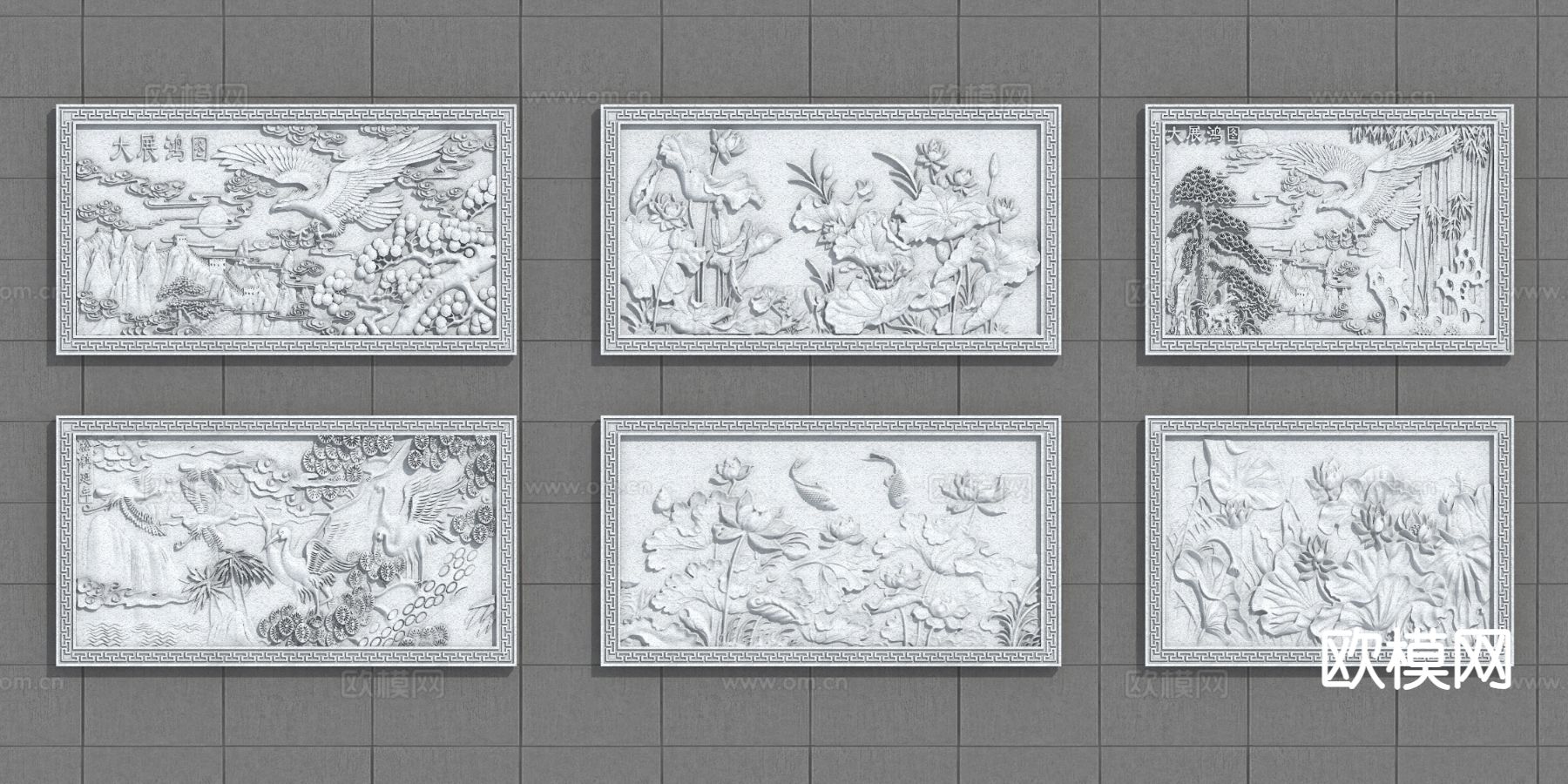 新中式浮雕 雕花 雕刻3d模型