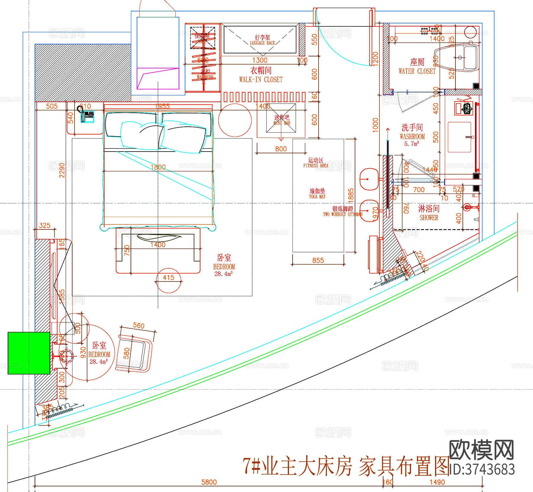 酒店客房CAD平面图